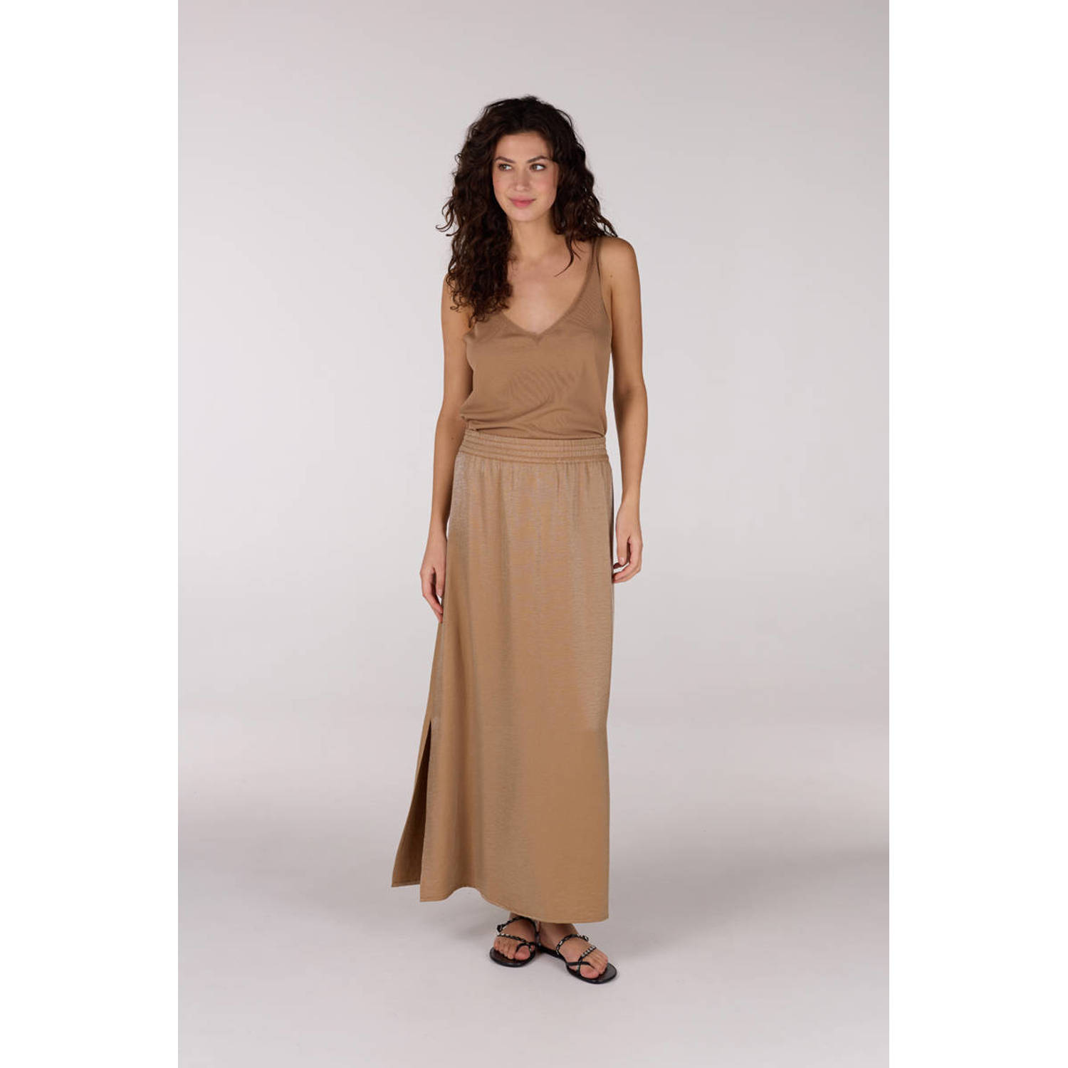 JANSEN Amsterdam satijnen maxi rok camel