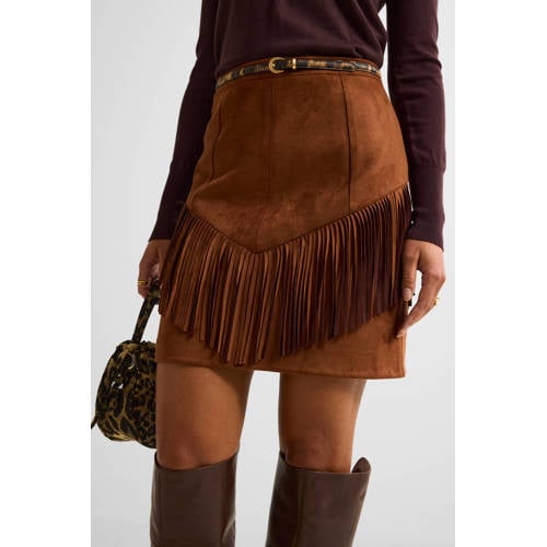 Ruby suedine rok met franjes bruin afbeelding