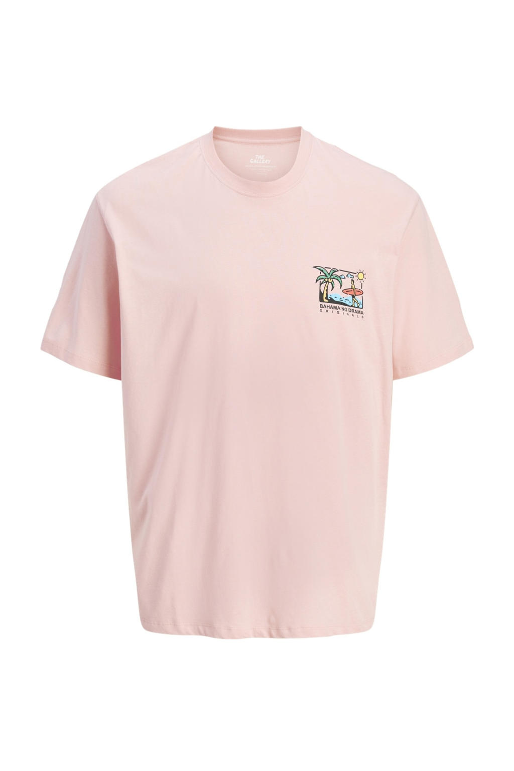 Lichtroze jongens JACK & JONES JUNIOR T-shirt van katoen met backprint, korte mouwen en ronde hals