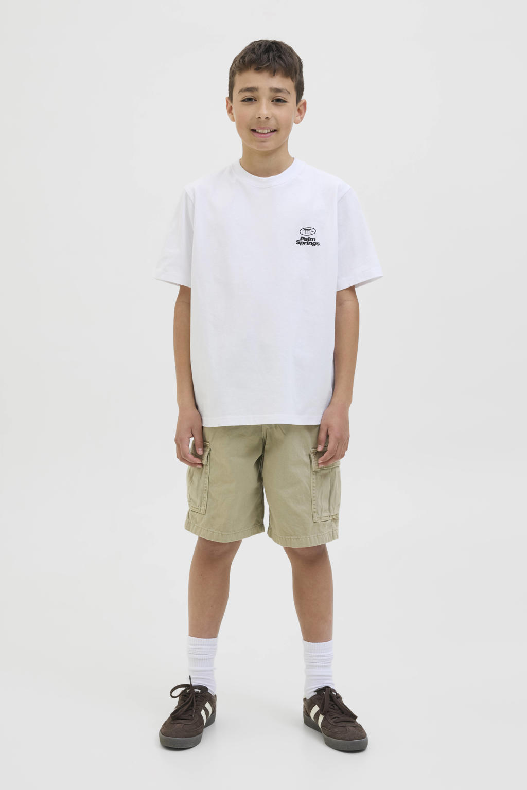 Witte jongens JACK & JONES JUNIOR T-shirt van katoen met backprint, korte mouwen en ronde hals