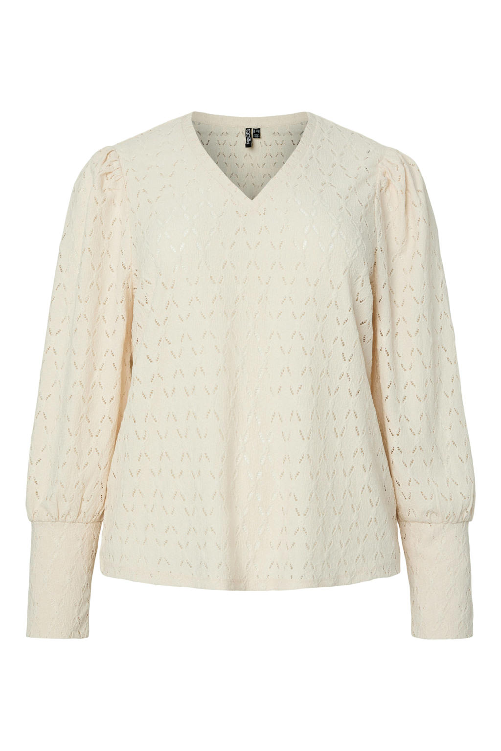 Ecru dames PIECES Curve top van polyester met effen, lange mouwen en V-hals