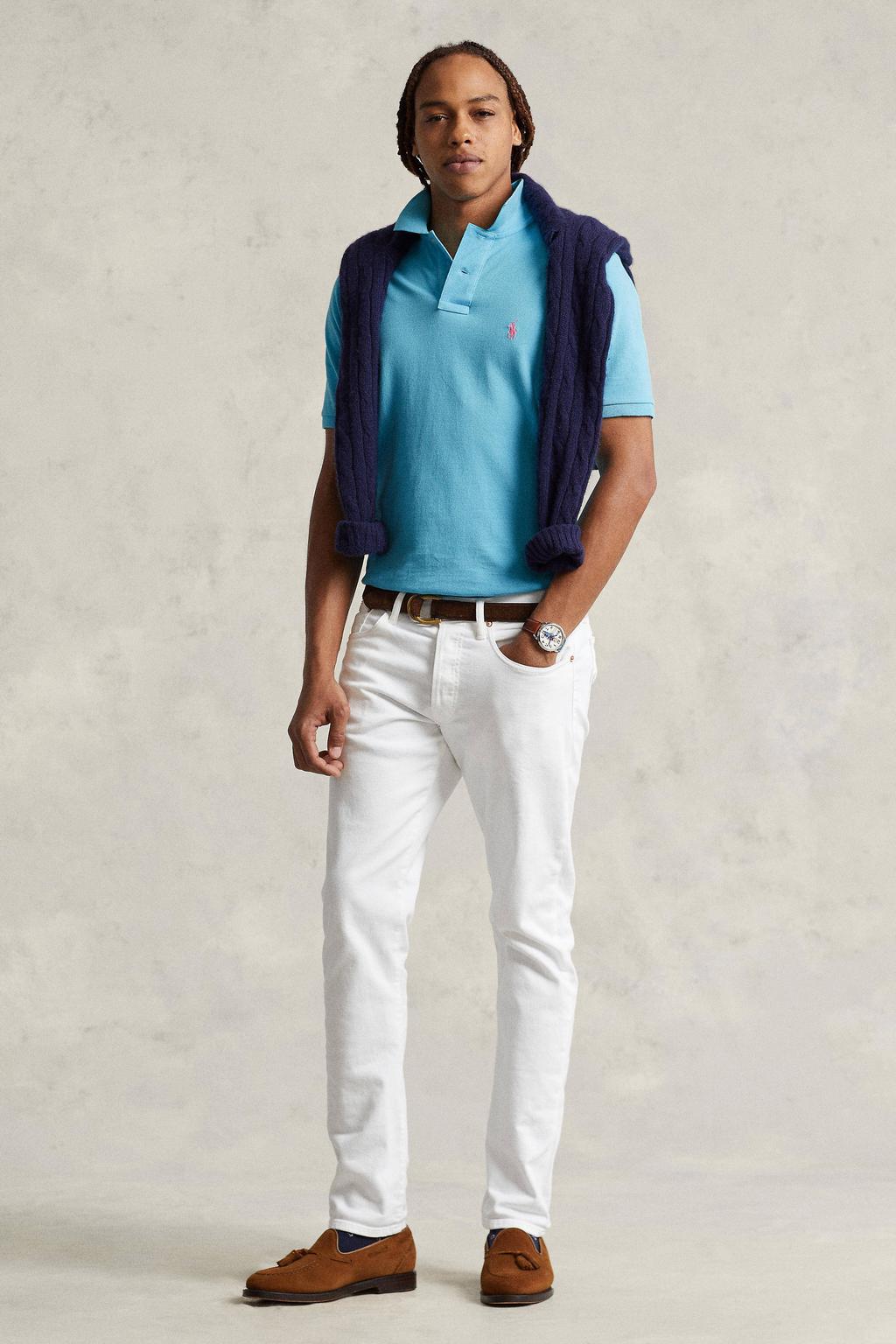 Turquoise heren Polo Ralph Lauren slim polo van katoen met effen en korte mouwen
