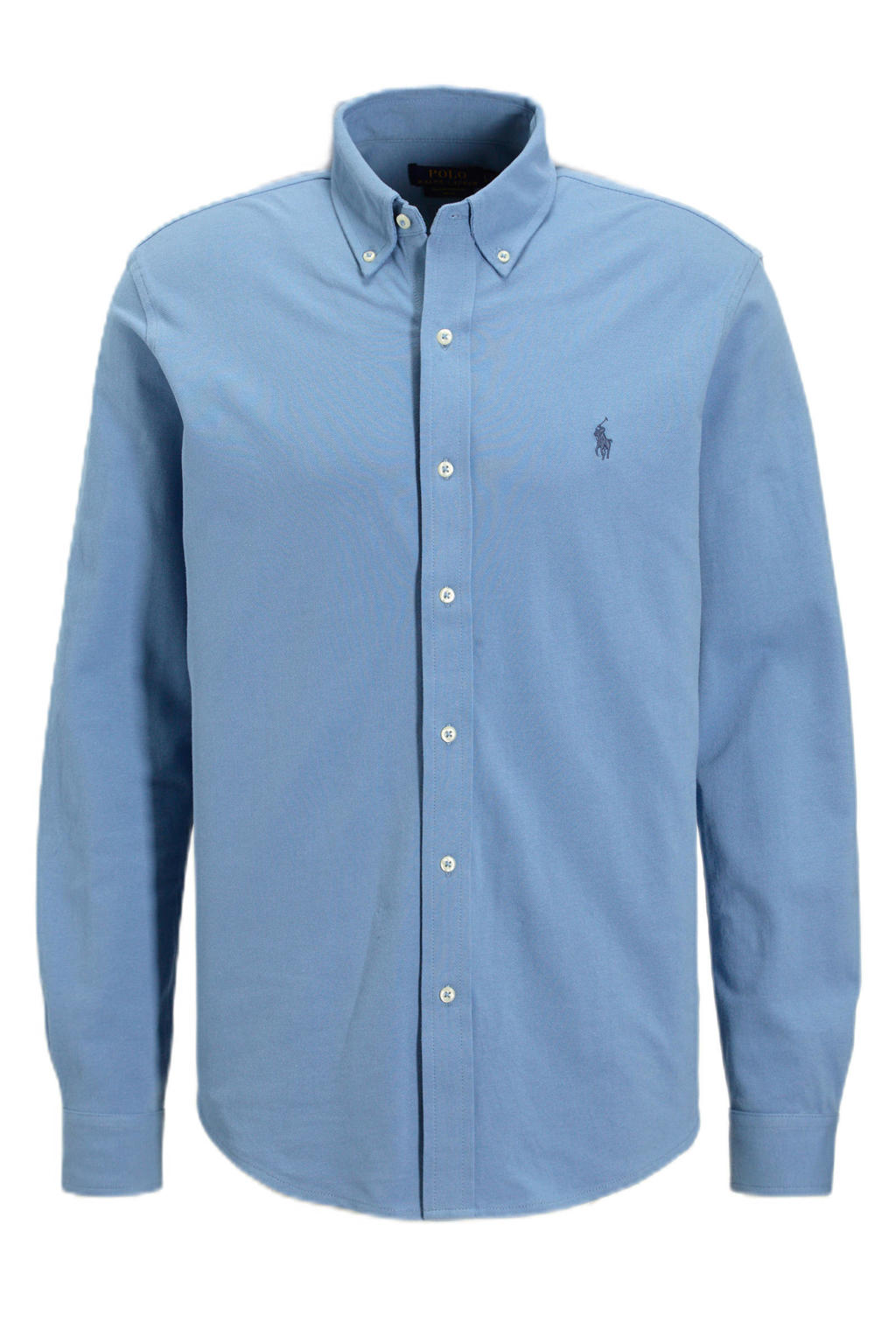 Blauwe heren Polo Ralph Lauren regular fit overhemd van katoen met effen, lange mouwen en button down sluiting