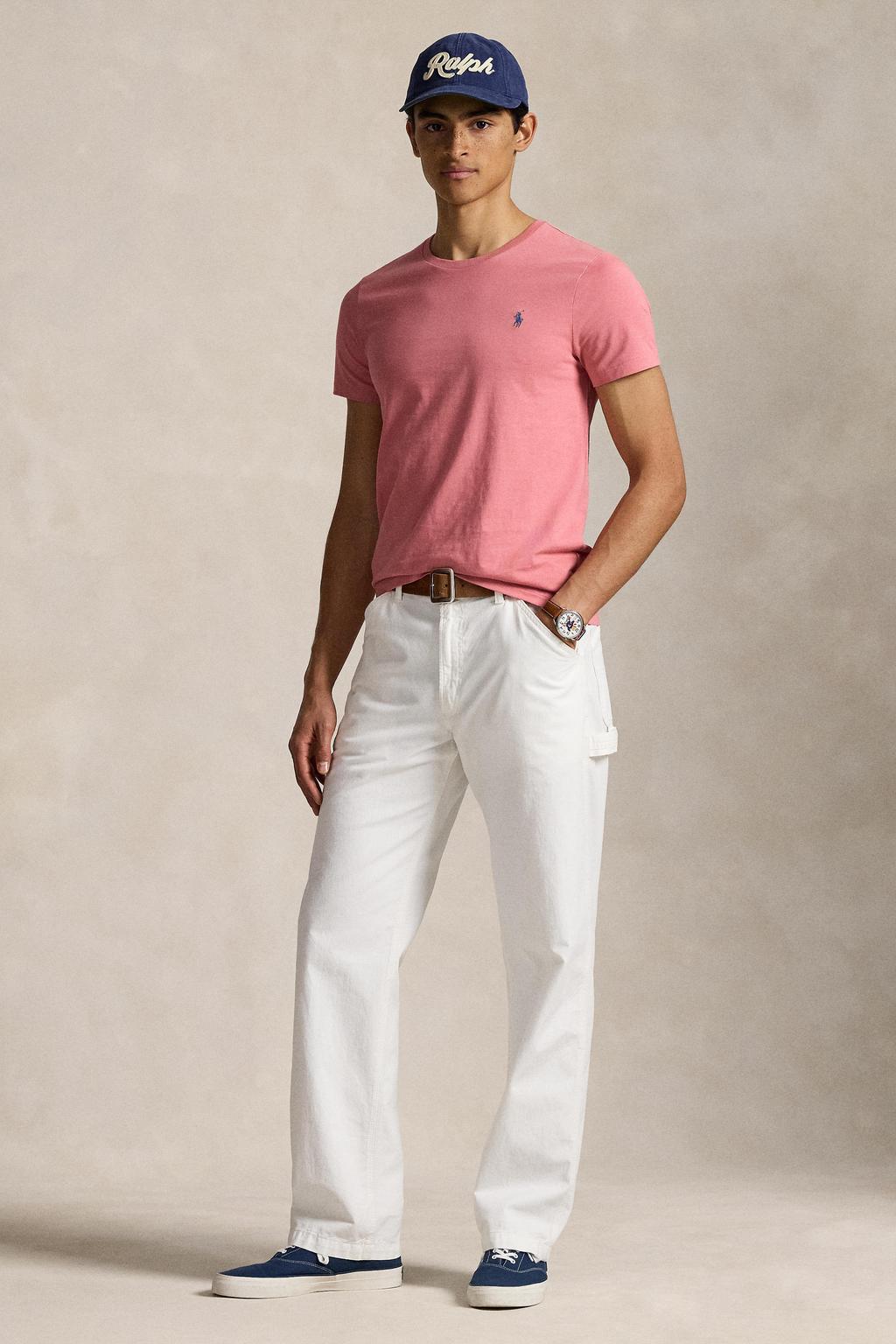 Roze heren Polo Ralph Lauren T-shirt van katoen met effen, korte mouwen en ronde hals