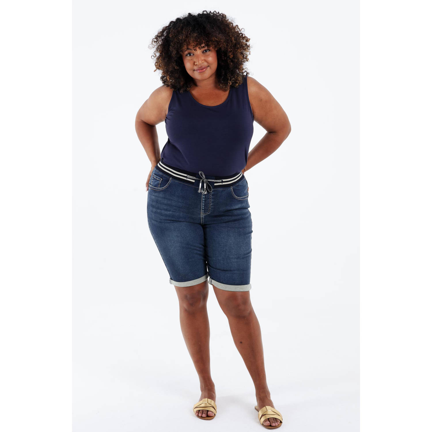 Paprika slim regular waist denim short dark blue denim