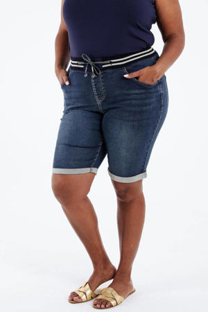 slim regular waist denim short dark blue denim