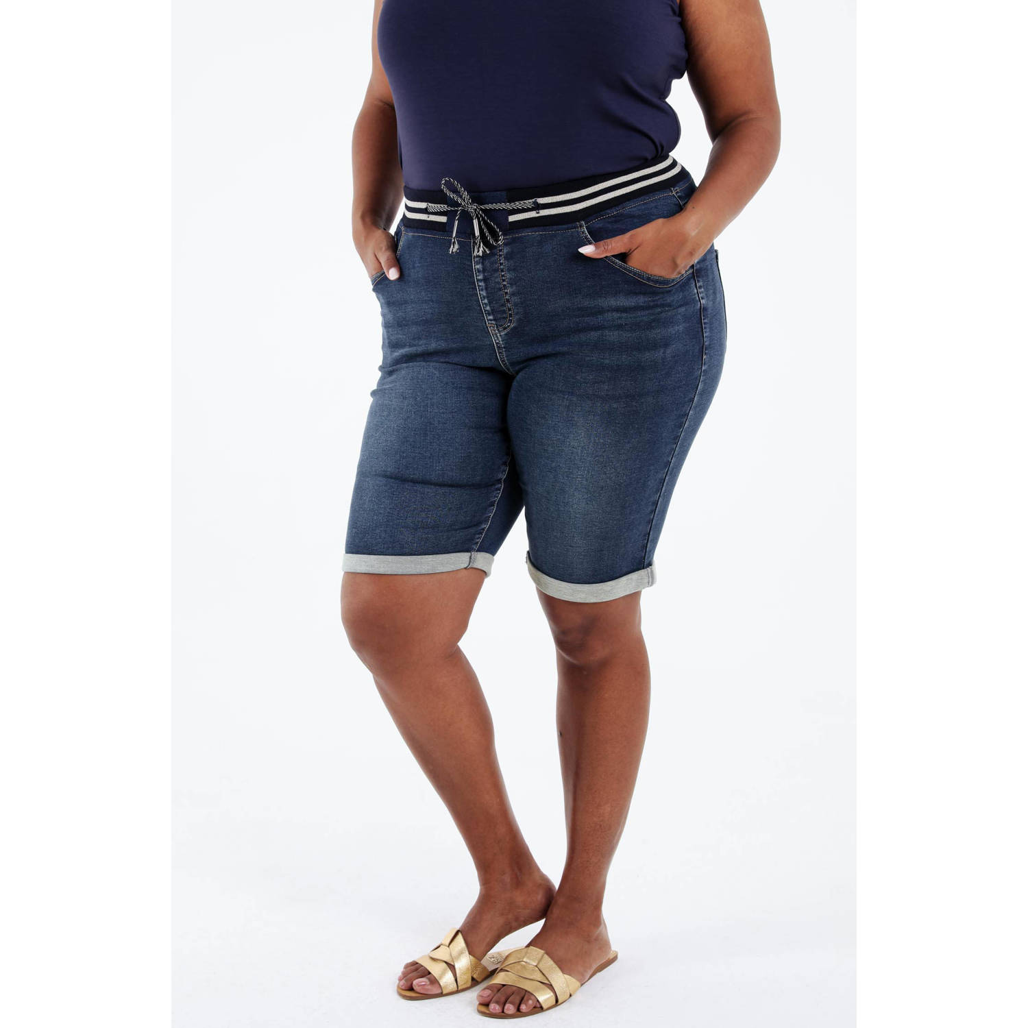 Paprika slim regular waist denim short dark blue denim