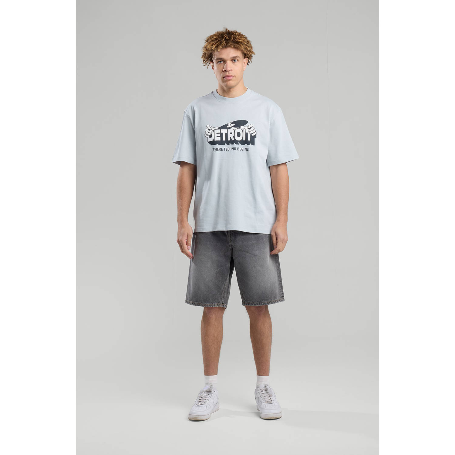 America Today regular denim short grijs