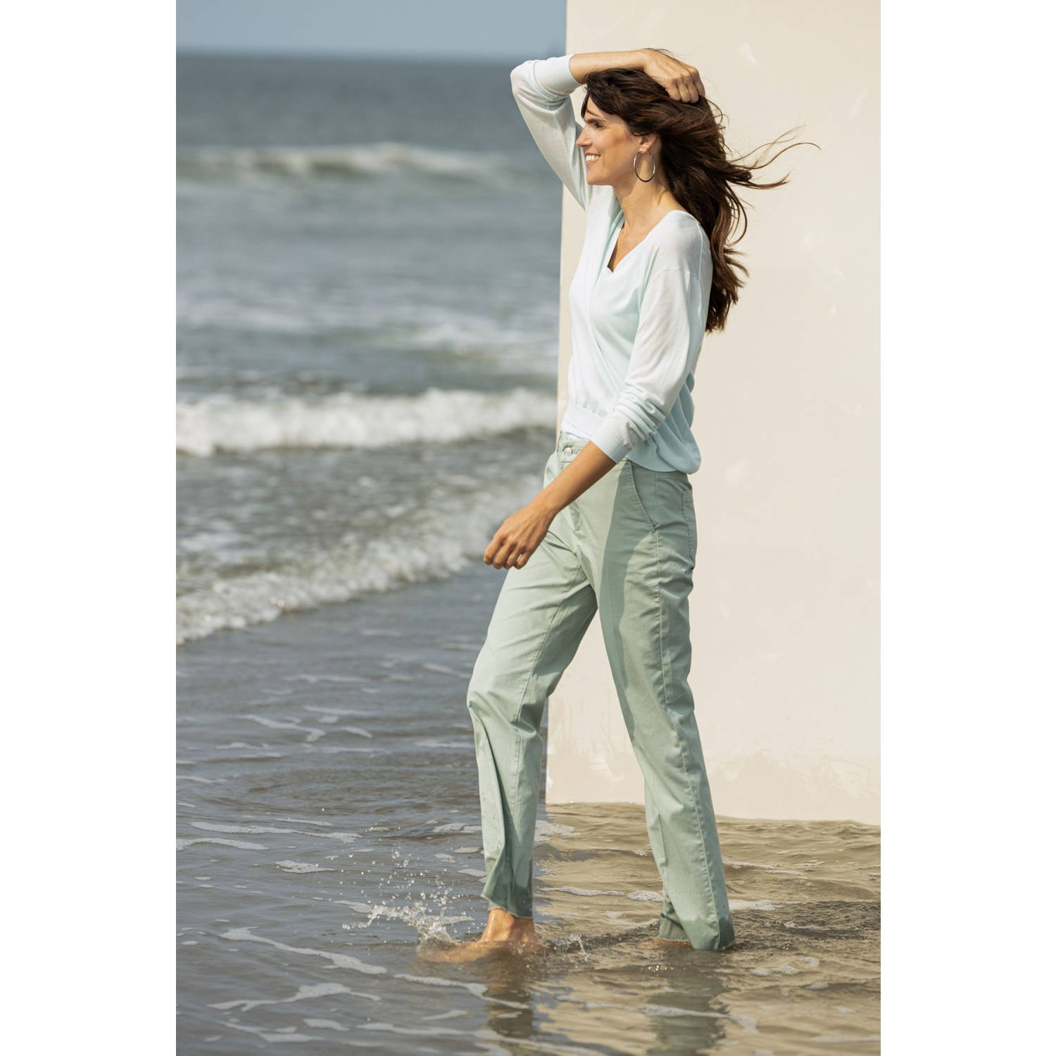 Yest slim regular waist broek grijsgroen