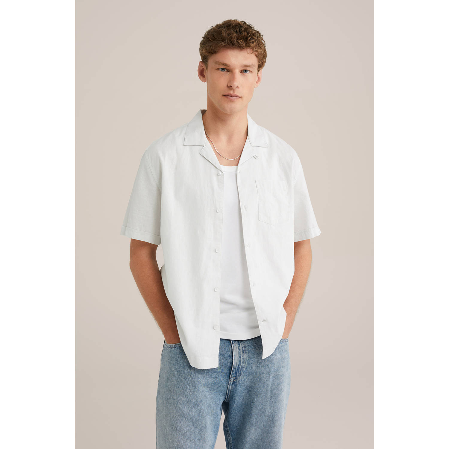 WE Fashion WE Fundamentals linnen casual overhemd wit