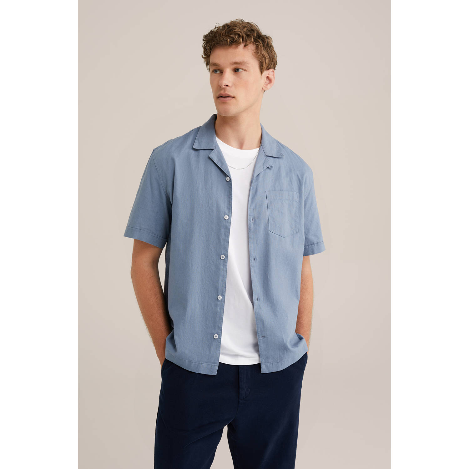 WE Fashion WE Fundamentals linnen casual overhemd grijsblauw