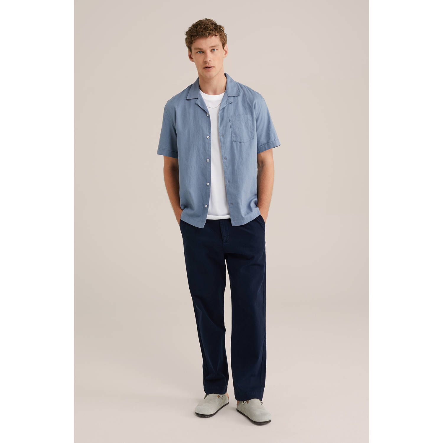 WE Fashion WE Fundamentals linnen casual overhemd grijsblauw