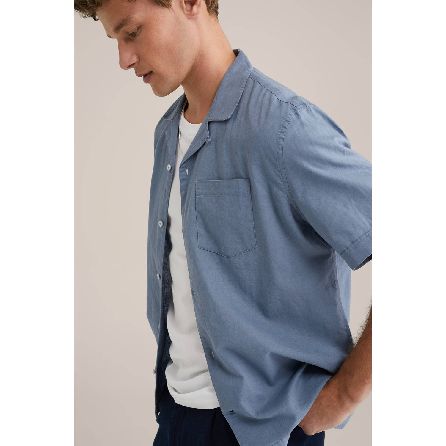 WE Fashion WE Fundamentals linnen casual overhemd grijsblauw