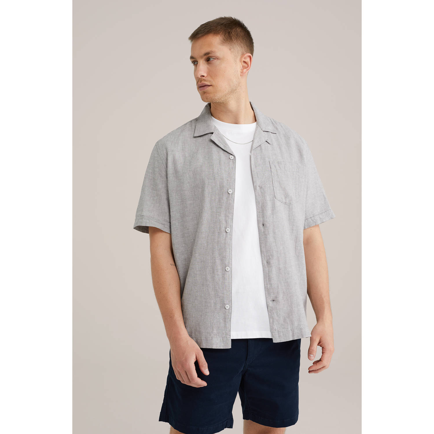 WE Fashion WE Fundamentals linnen casual overhemd grijs