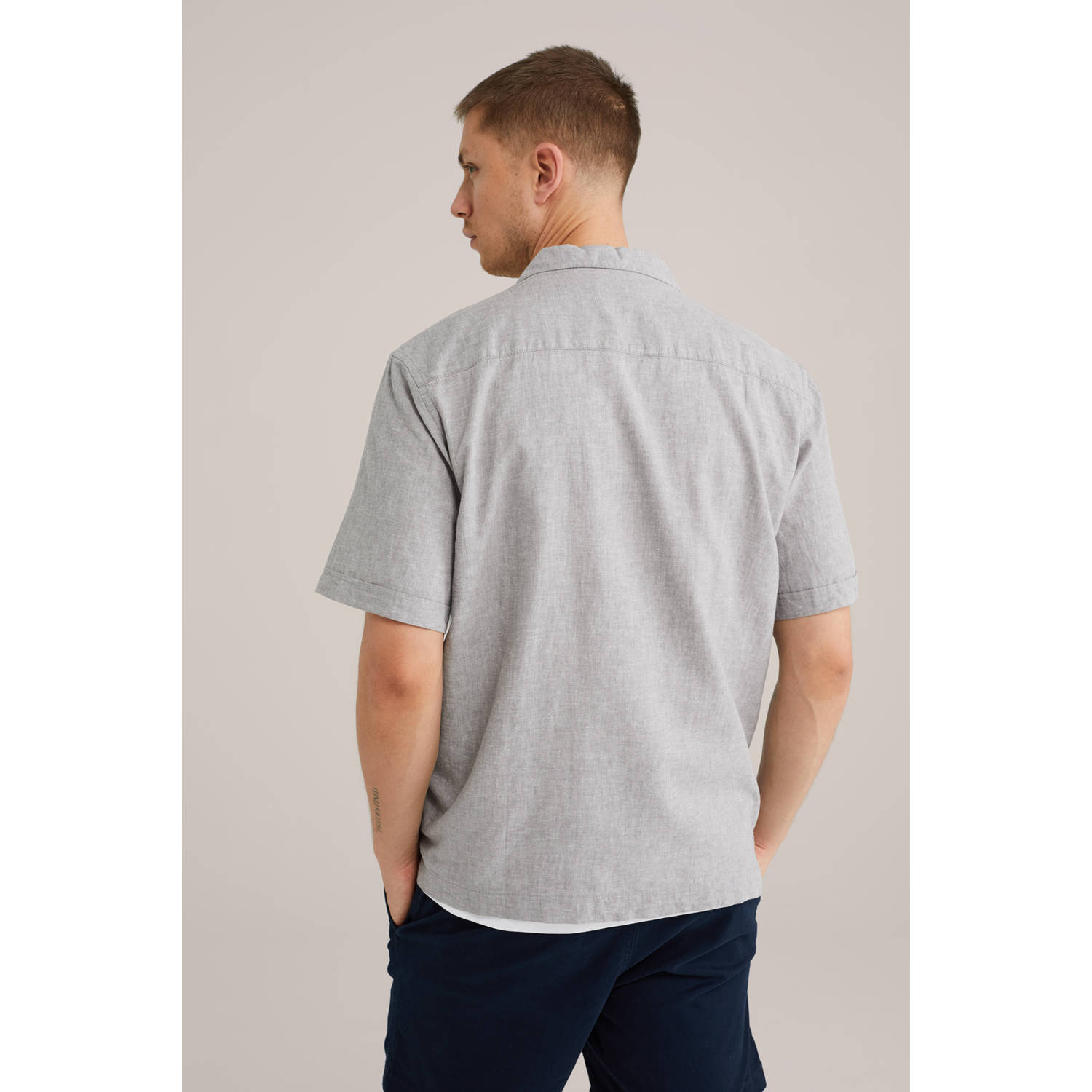 WE Fashion WE Fundamentals linnen casual overhemd grijs
