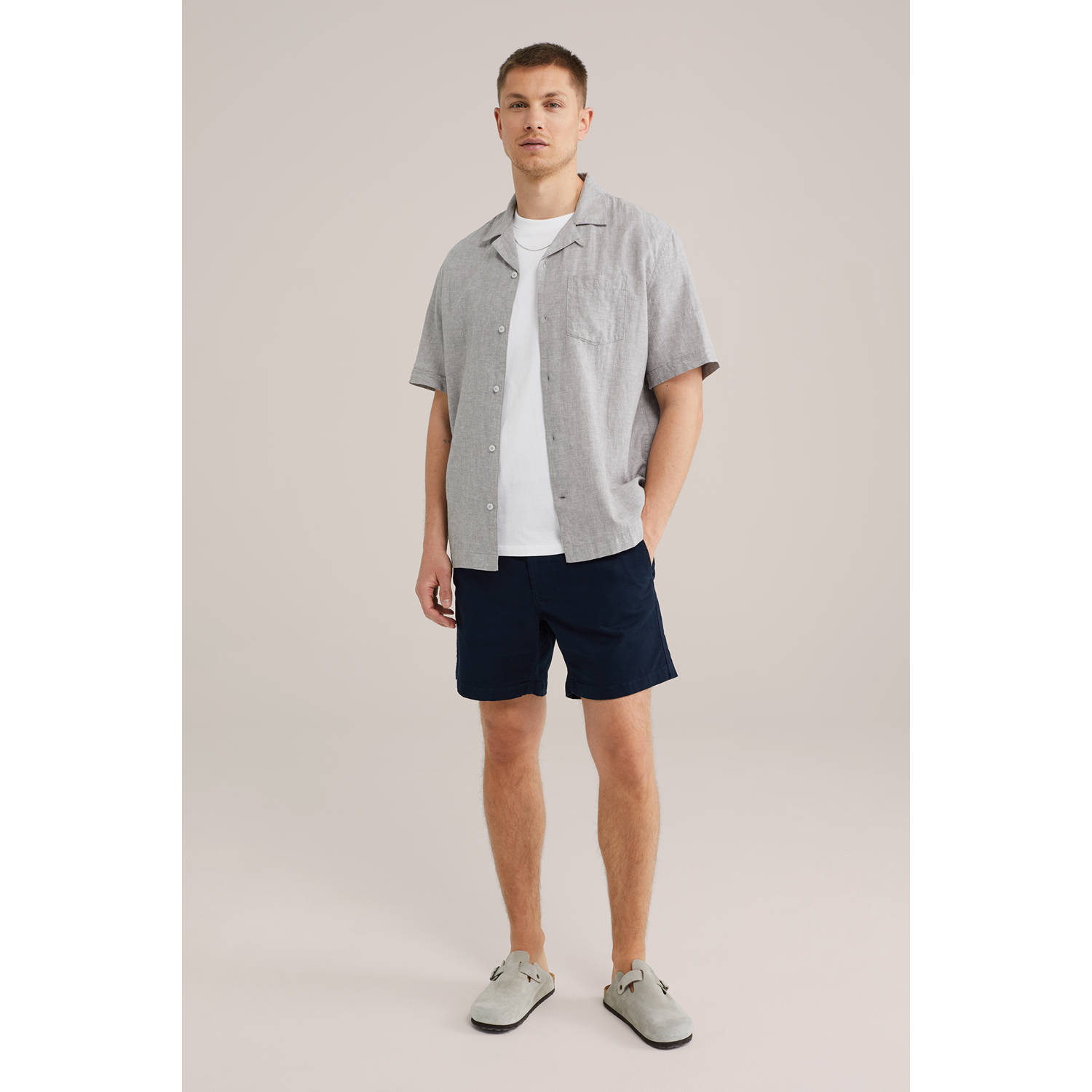WE Fashion WE Fundamentals linnen casual overhemd grijs