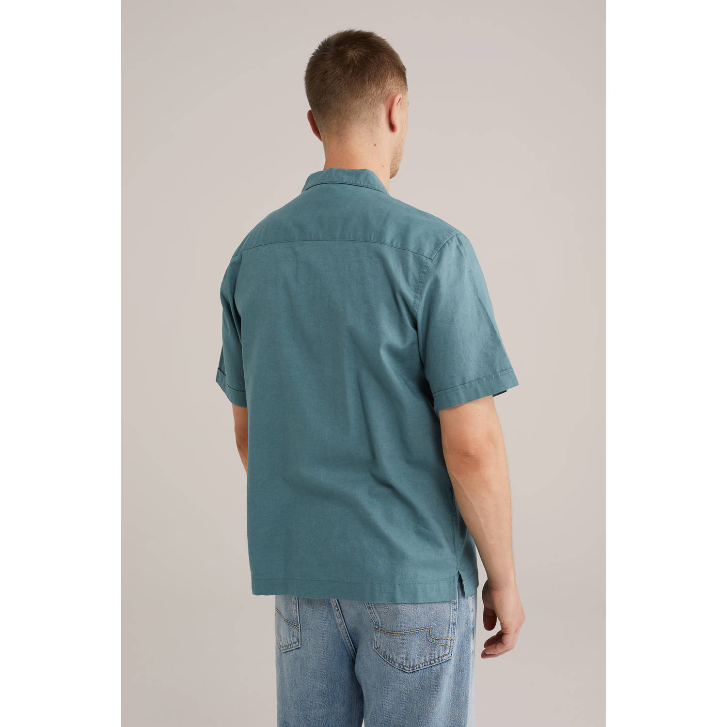 WE Fashion WE Fundamentals linnen casual overhemd petrol