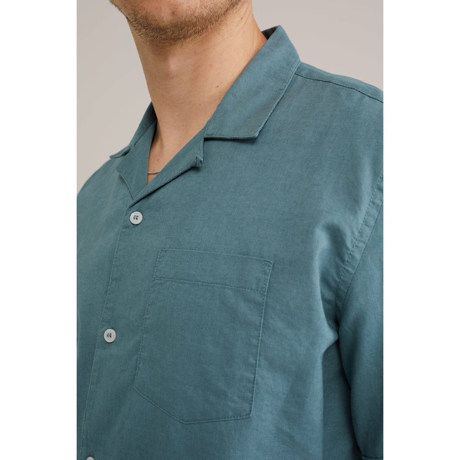 WE Fashion WE Fundamentals linnen casual overhemd petrol
