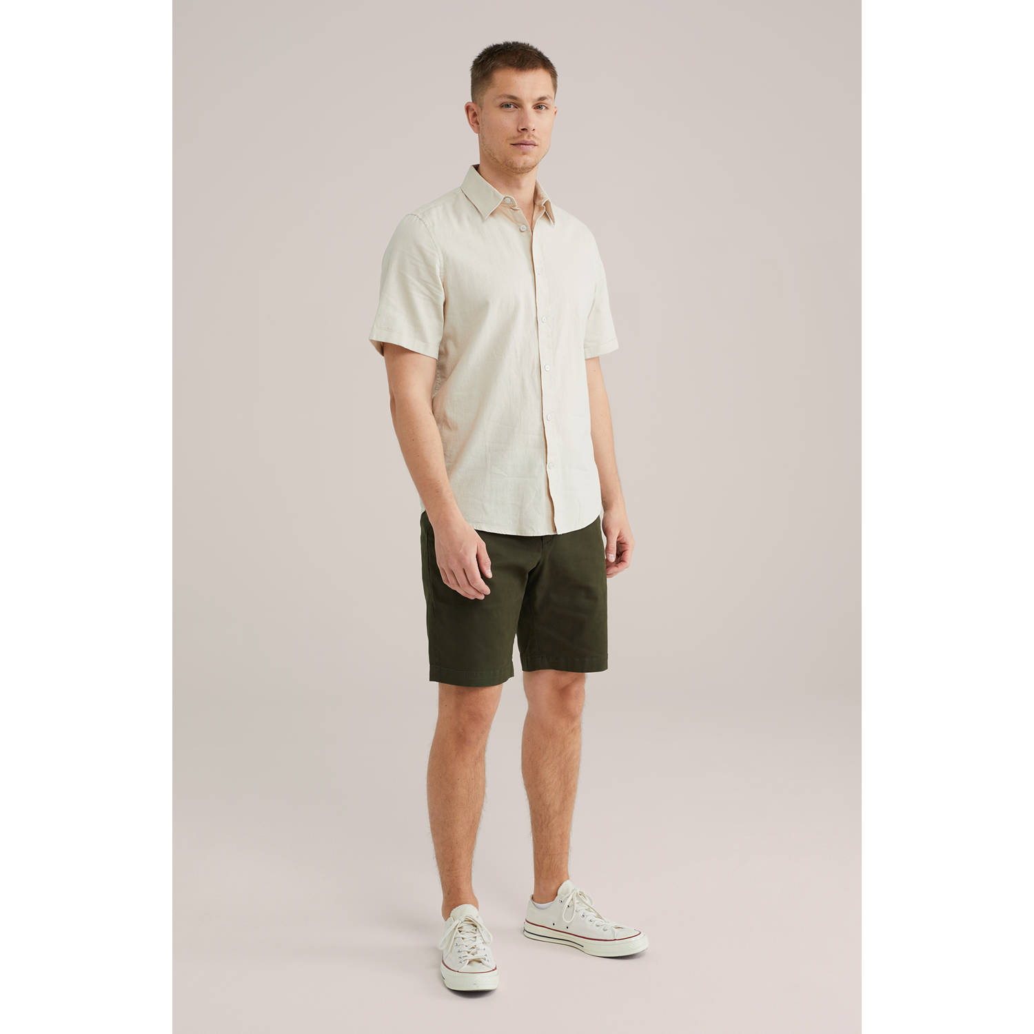 WE Fashion WE Fundamentals regular fit overhemd met linnen moonbeam