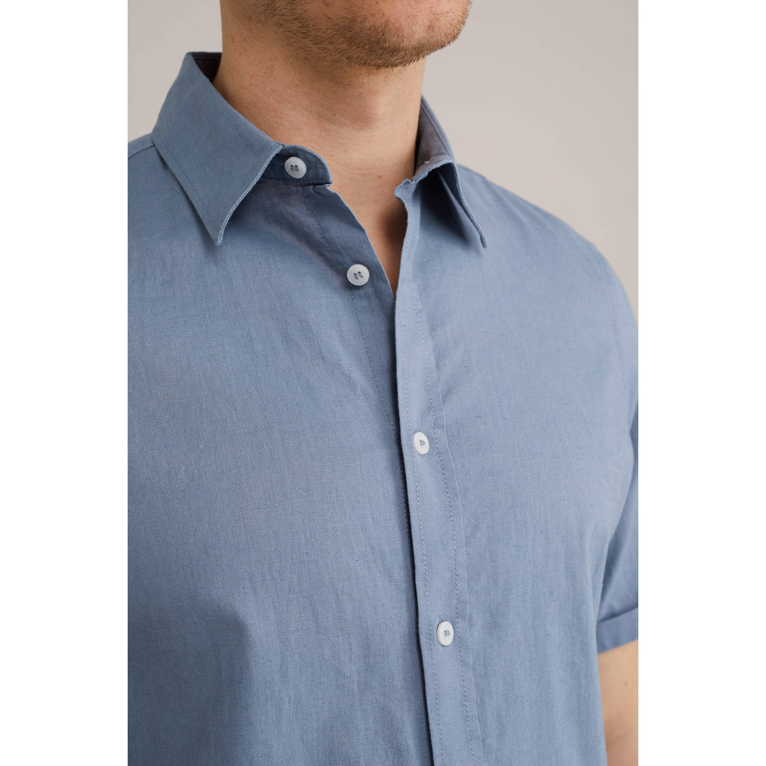 WE Fashion WE Fundamentals regular fit overhemd met linnen blue flint