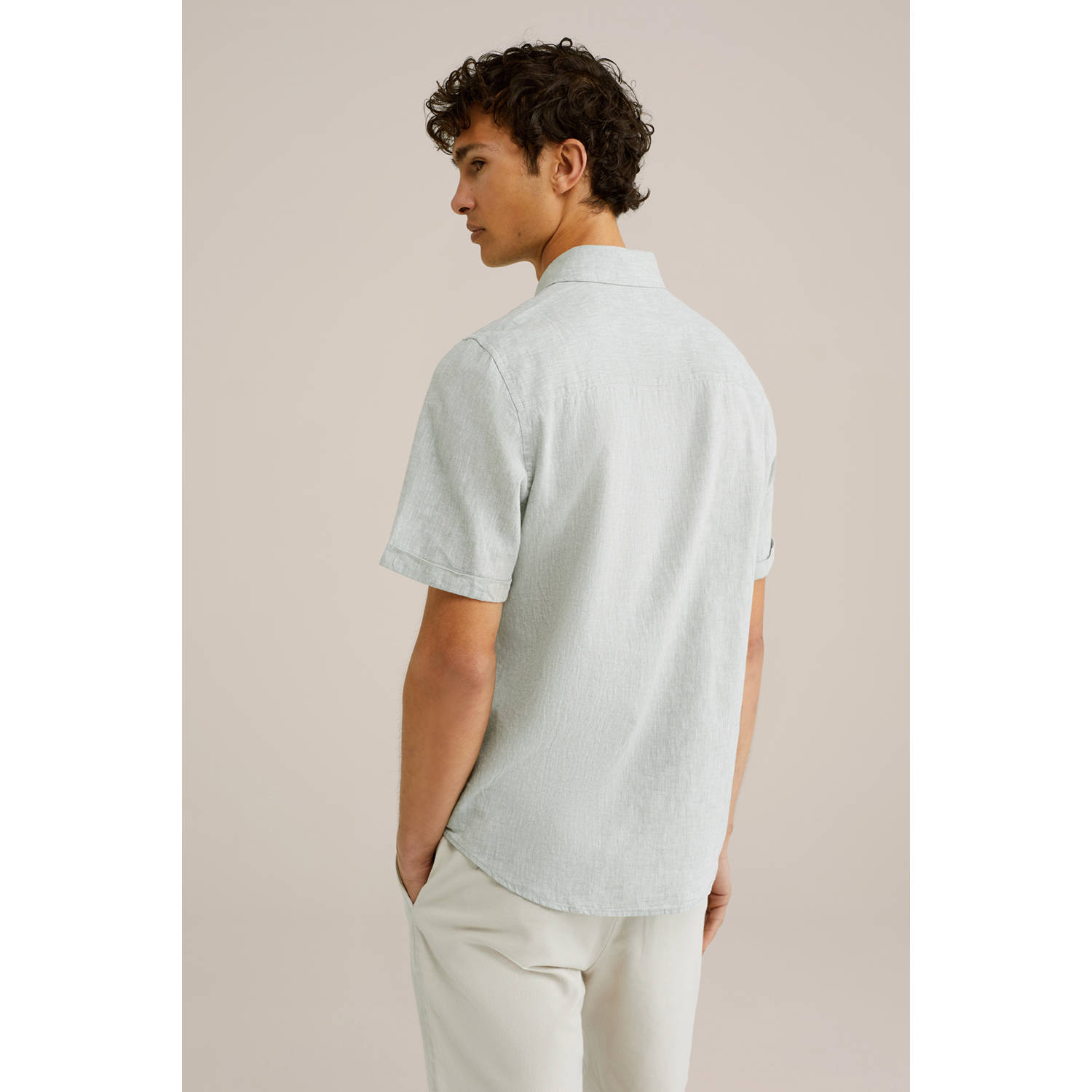WE Fashion WE Fundamentals regular fit overhemd met linnen artichoke green