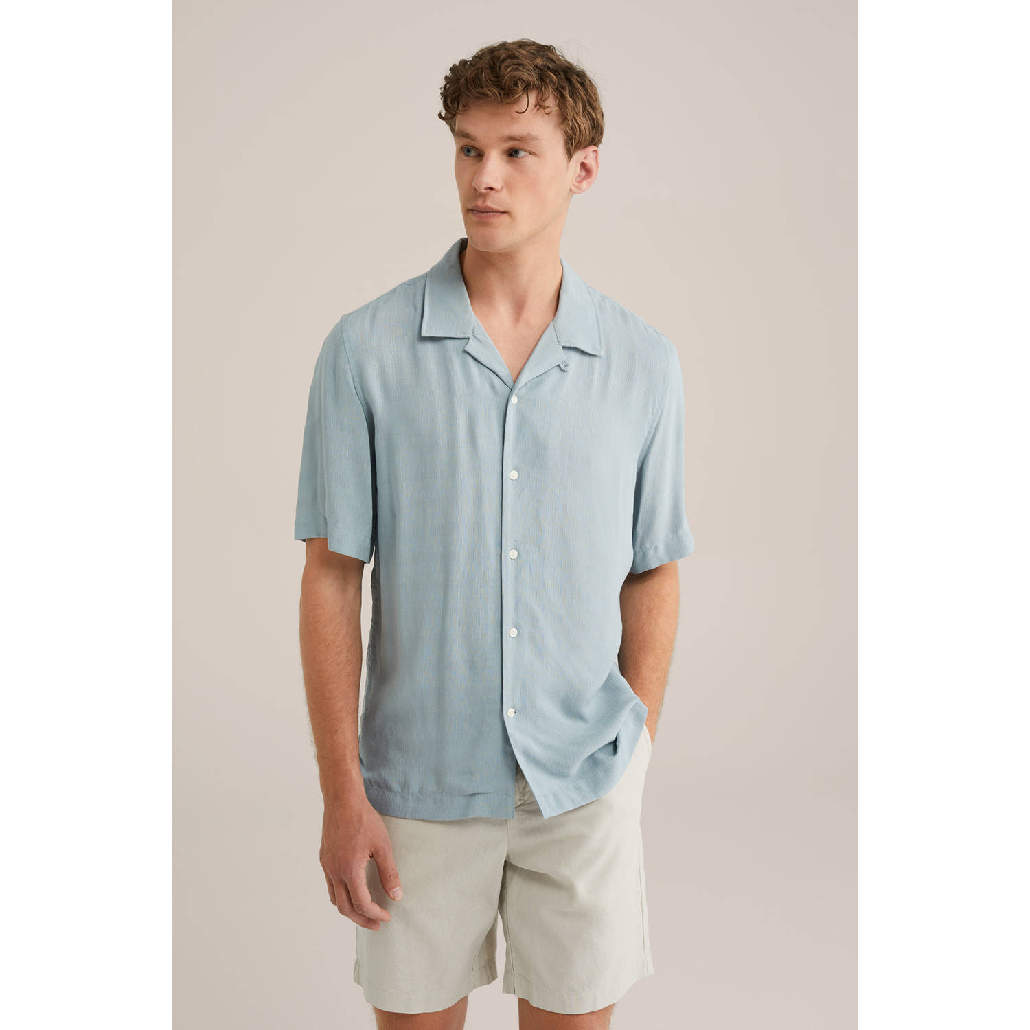 WE Fashion casual overhemd met textuur lichtblauw