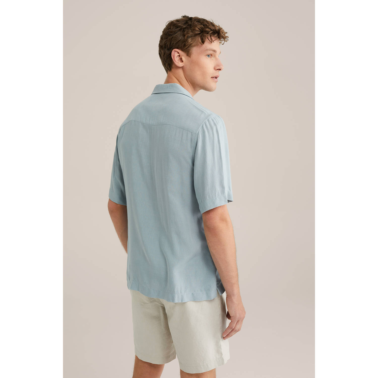 WE Fashion casual overhemd met textuur lichtblauw
