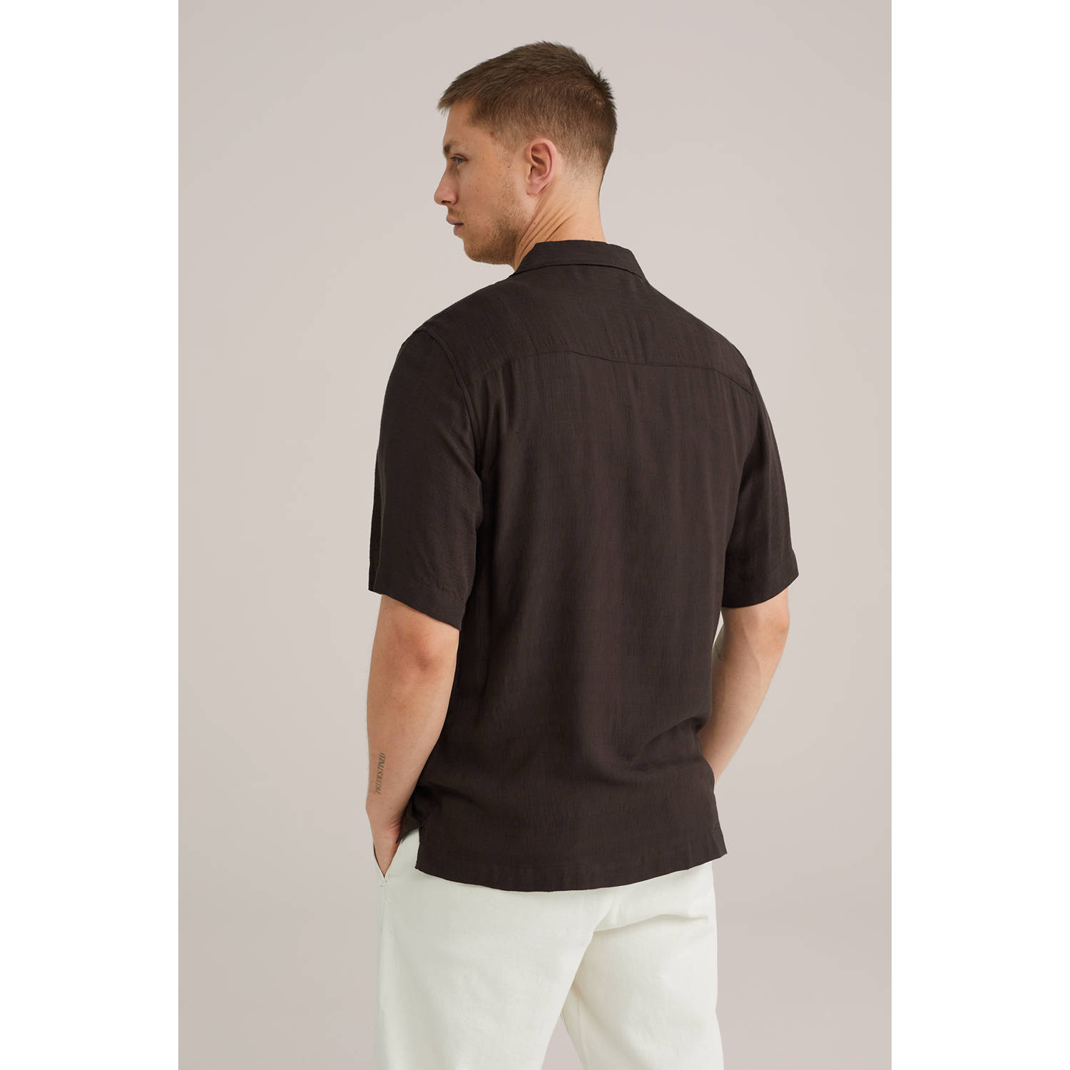 WE Fashion casual overhemd met textuur donkerbruin