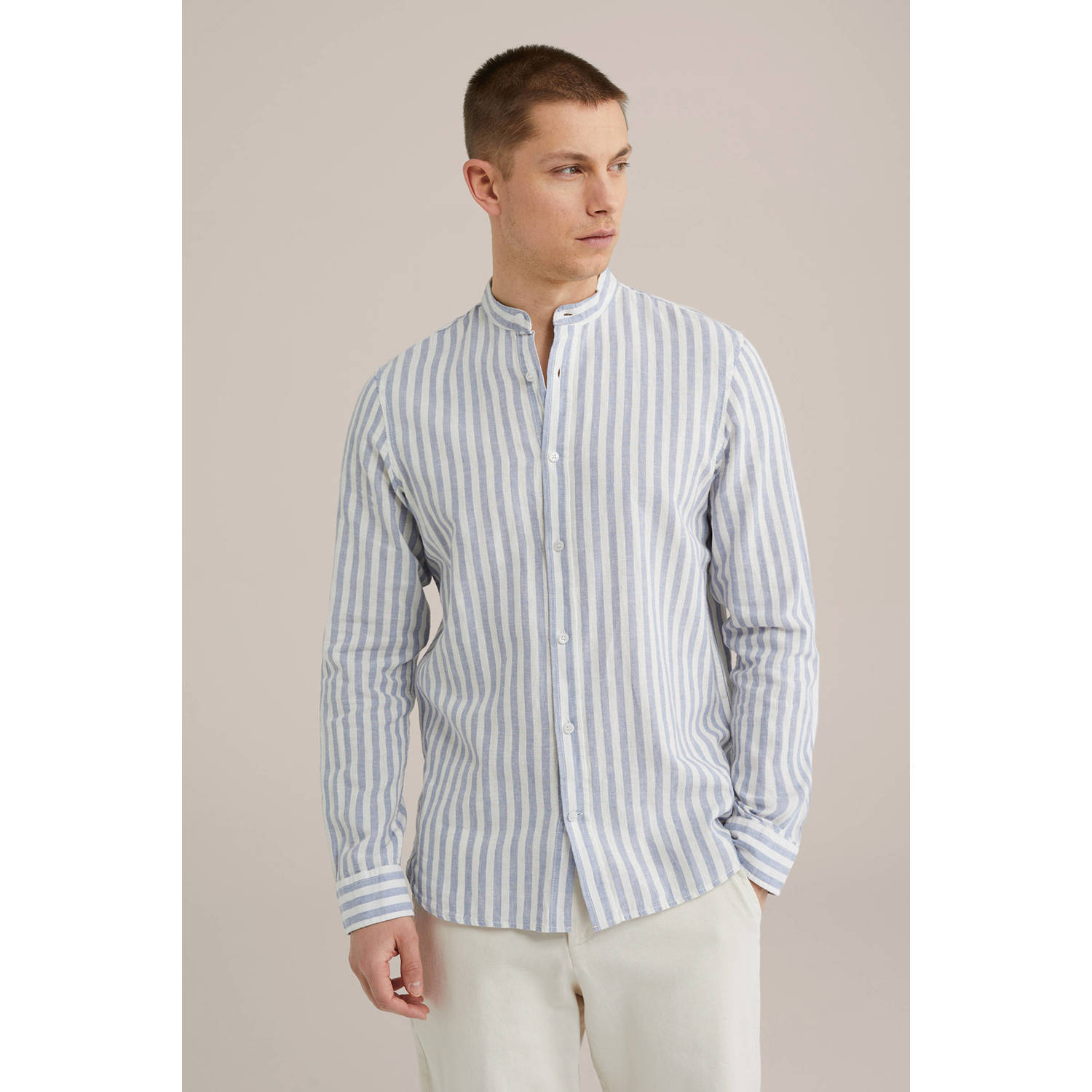 WE Fashion WE Fundamentals linnen casual overhemd blauw