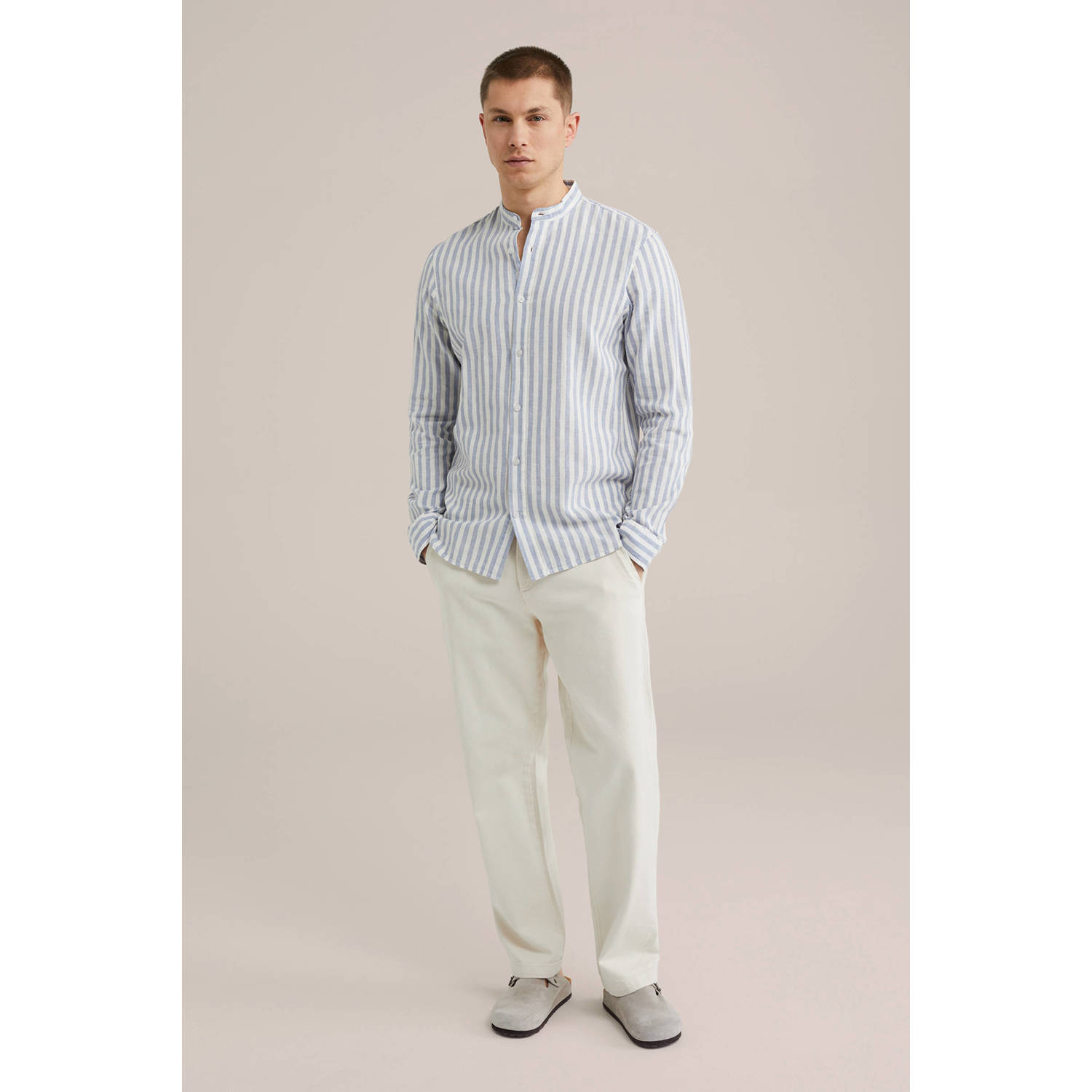 WE Fashion linnen casual overhemd blauw