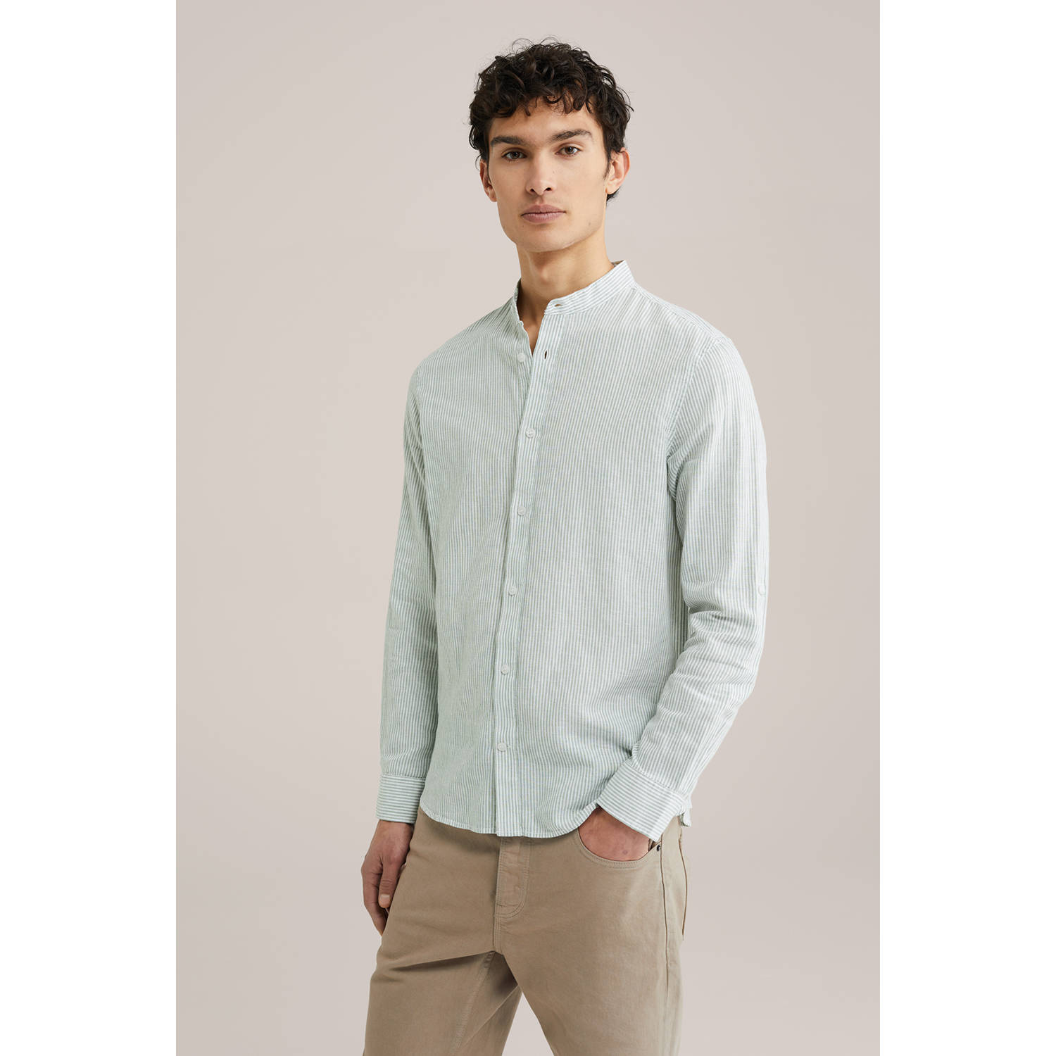 WE Fashion WE Fundamentals linnen casual overhemd groen