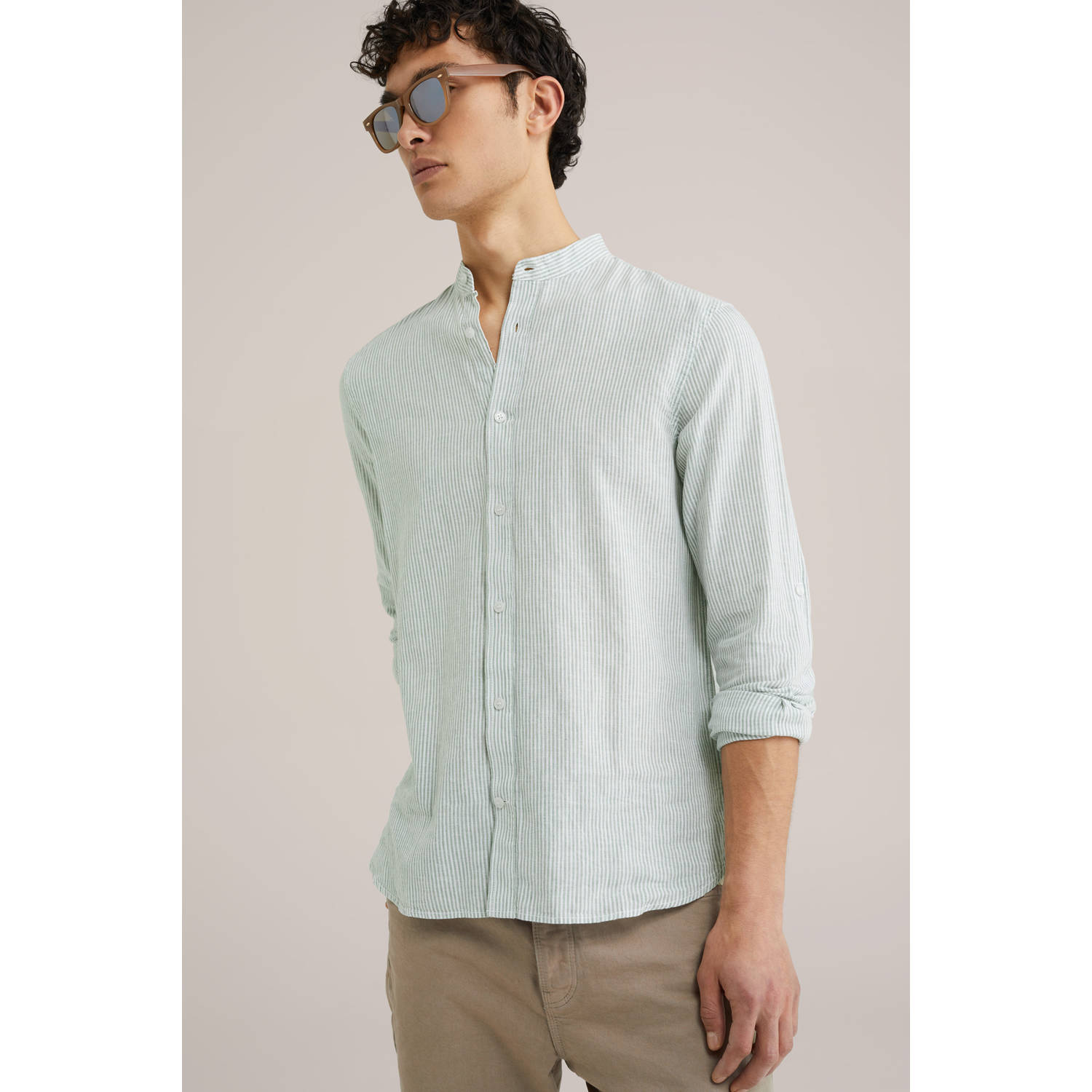 WE Fashion WE Fundamentals linnen casual overhemd groen