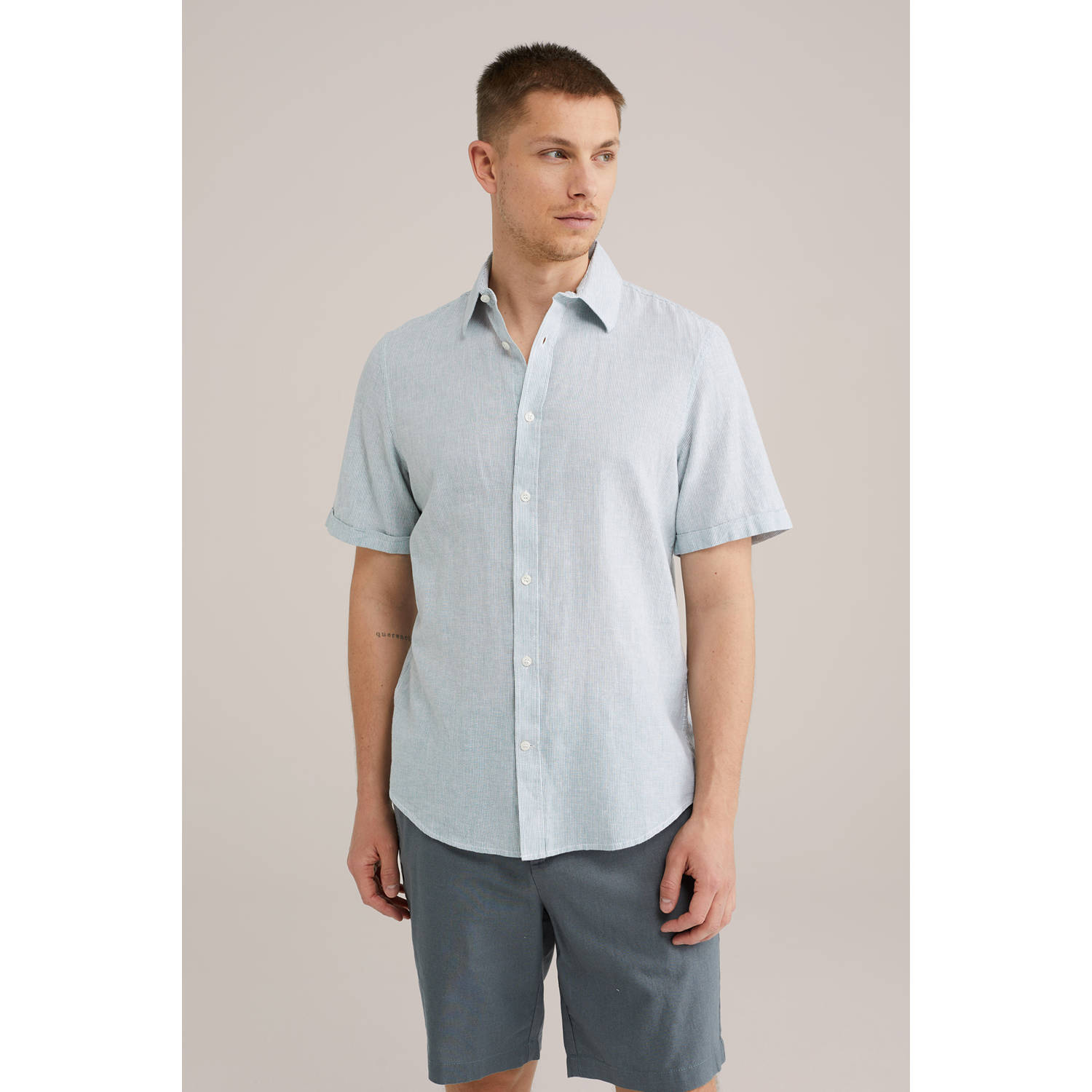 WE Fashion WE Fundamentals linnen casual overhemd lichtblauw