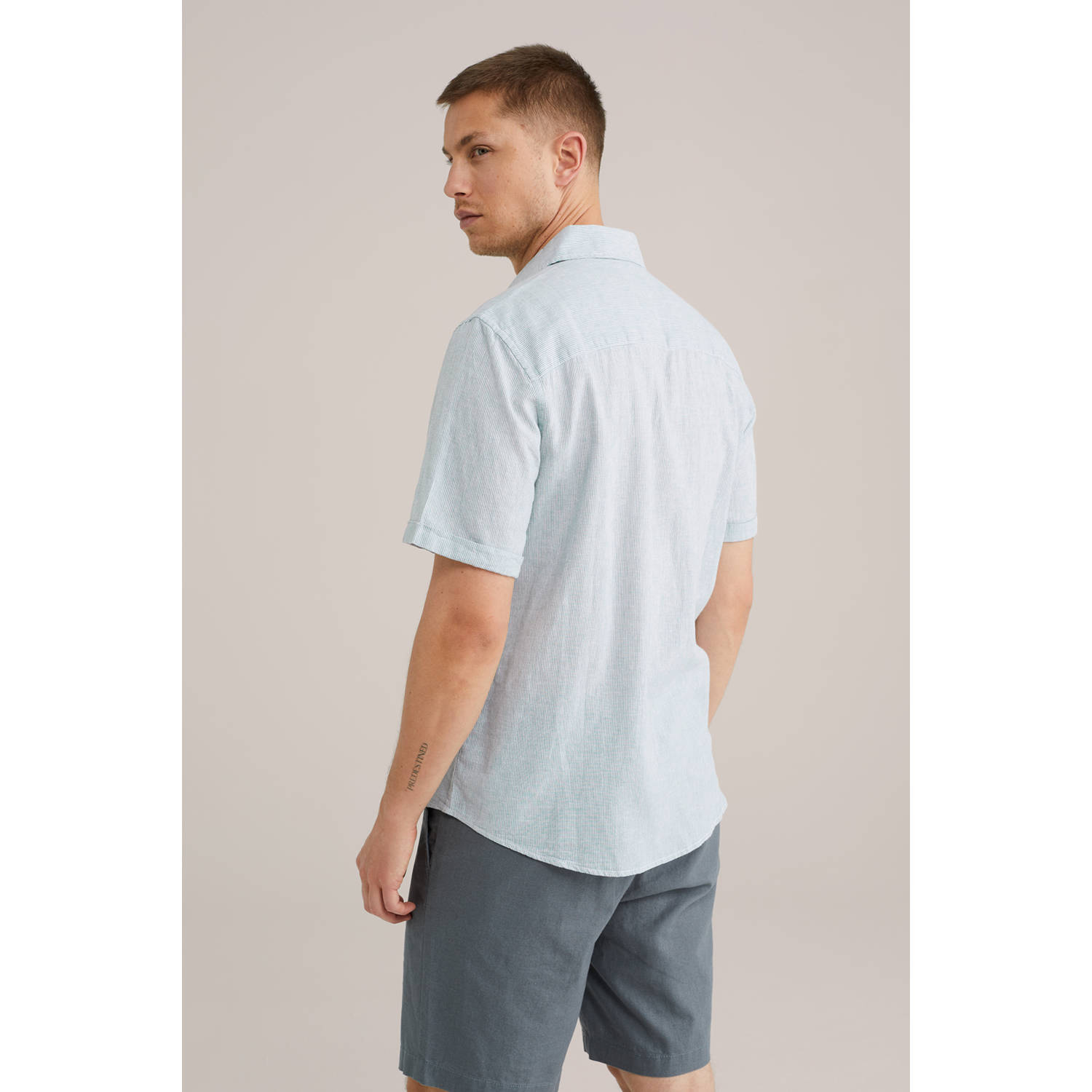 WE Fashion WE Fundamentals linnen casual overhemd lichtblauw
