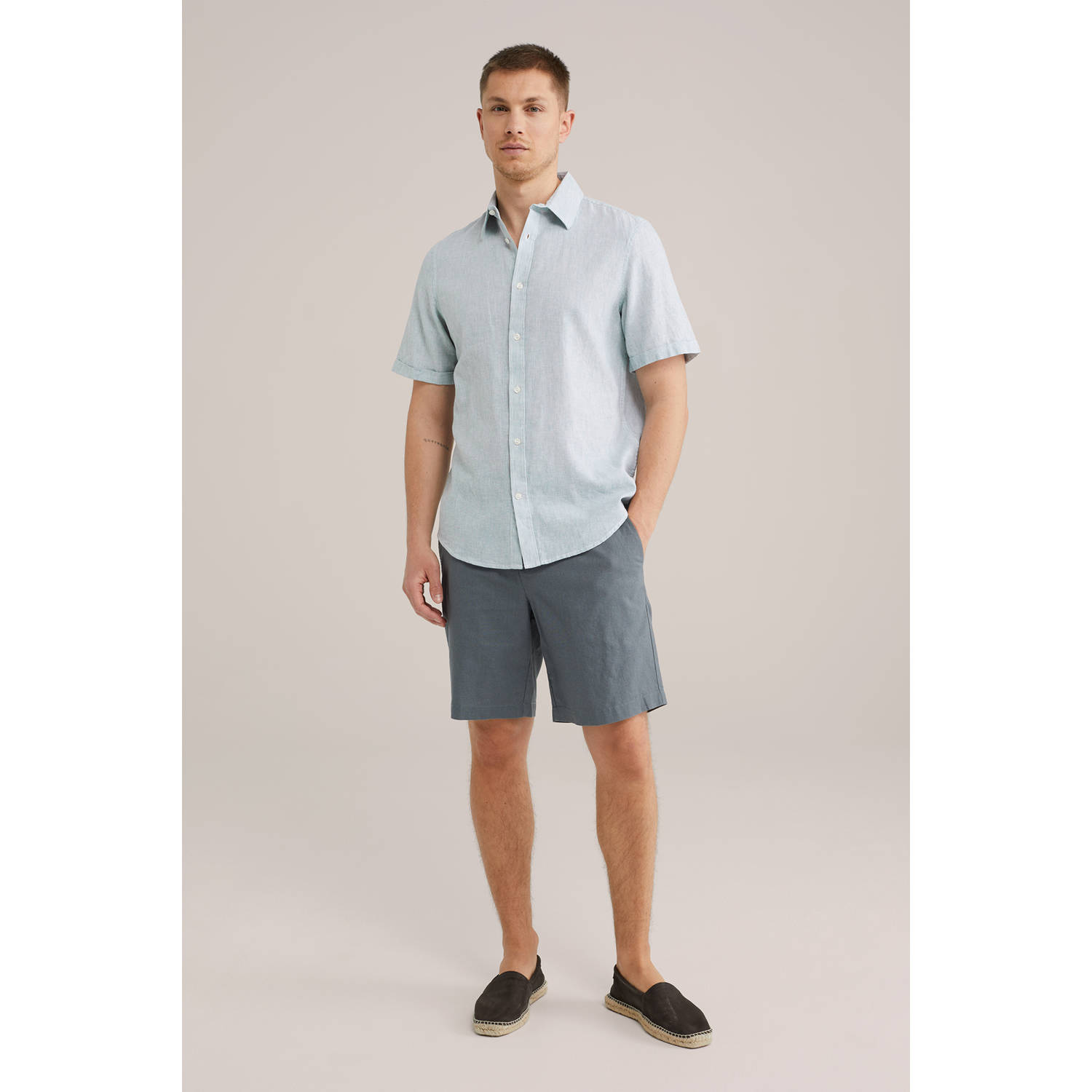 WE Fashion WE Fundamentals linnen casual overhemd lichtblauw