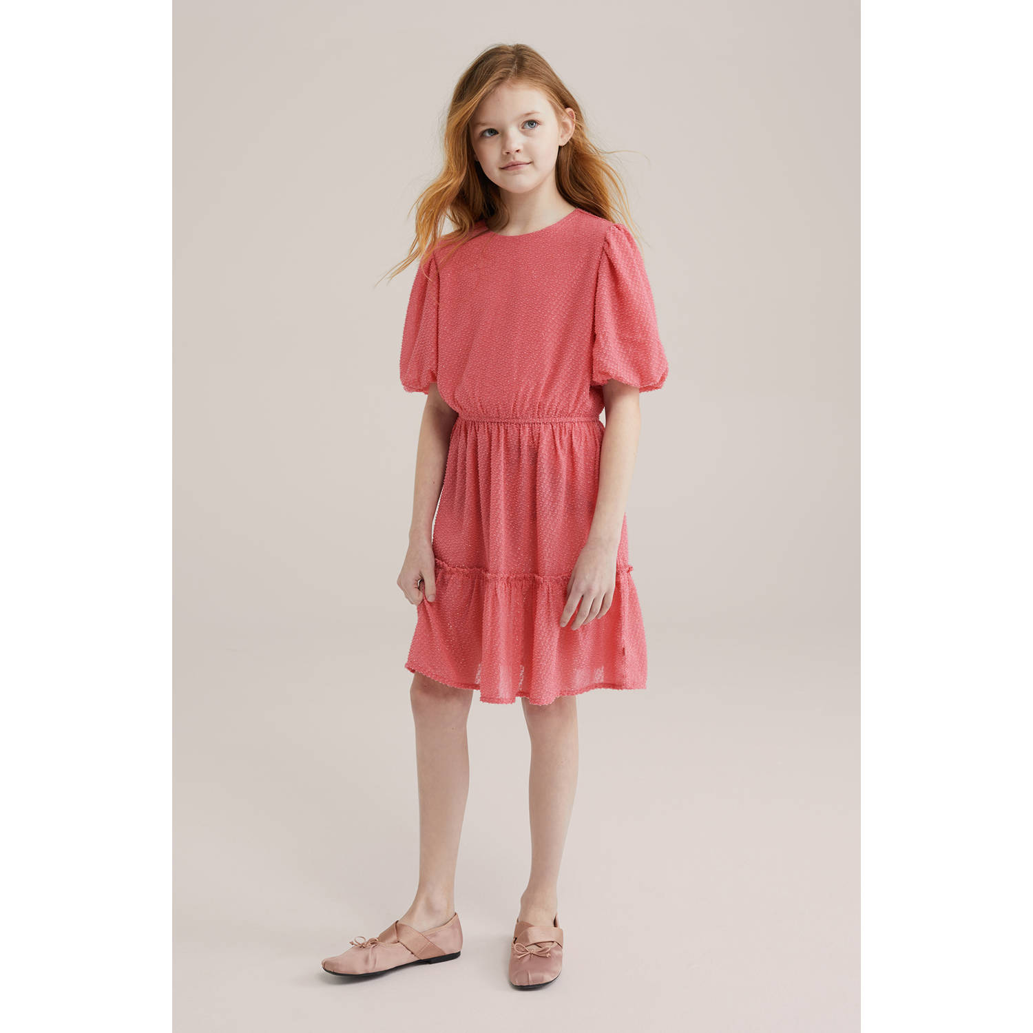 WE Fashion korte jurk met lurex roze