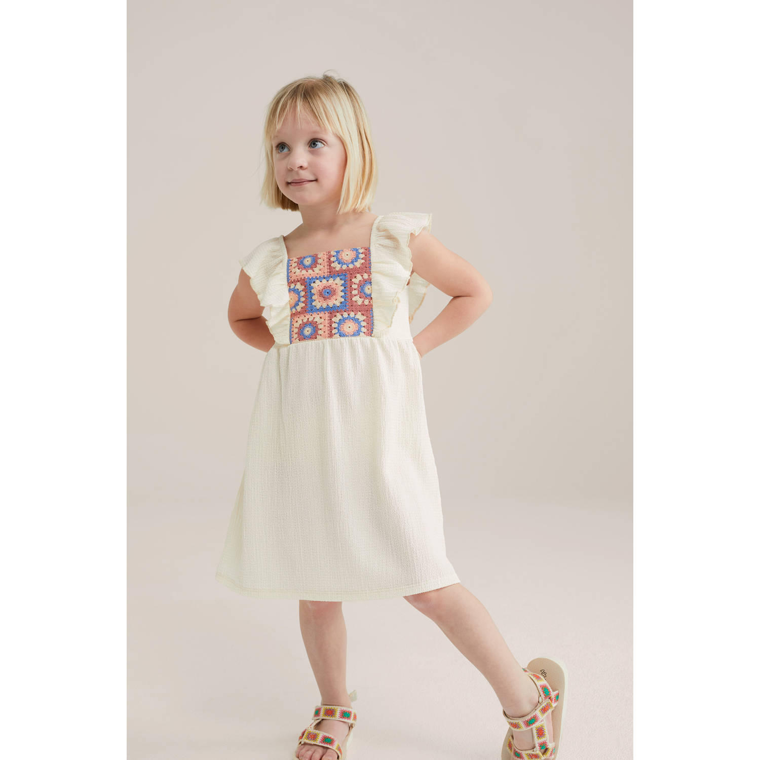 WE Fashion korte jurk crochet ecru