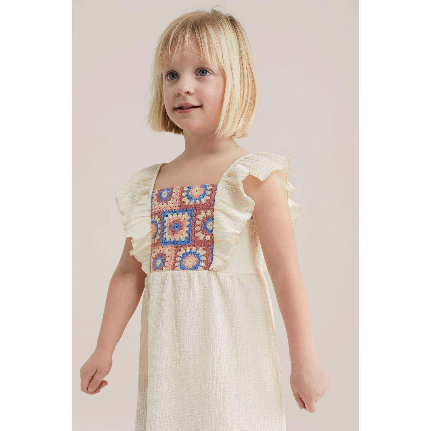WE Fashion korte jurk crochet ecru