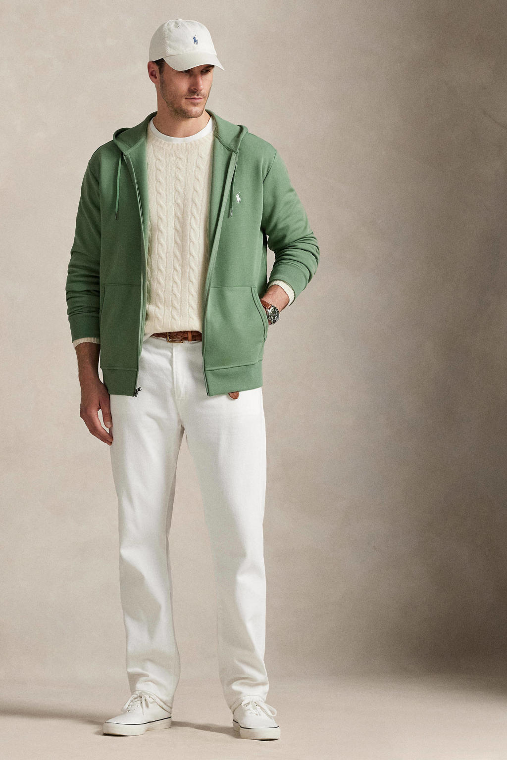 Groene heren Polo Ralph Lauren Big & Tall sweatvest met effen, lange mouwen en capuchon