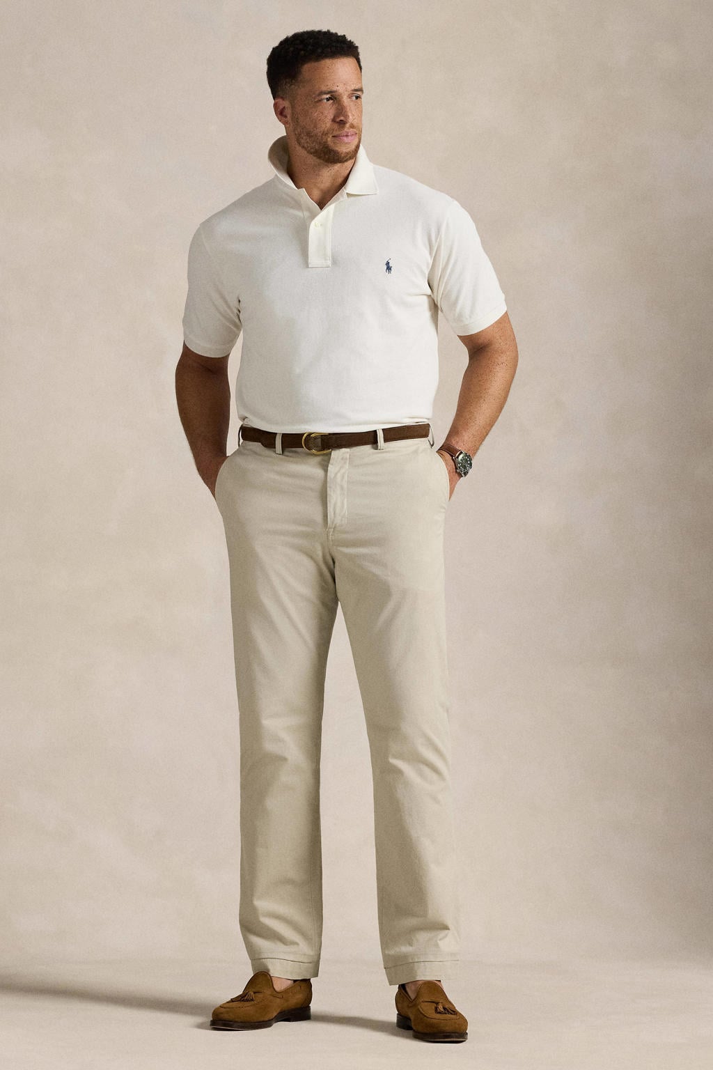 Ecru heren Polo Ralph Lauren Big & Tall regular polo van katoen met effen en korte mouwen