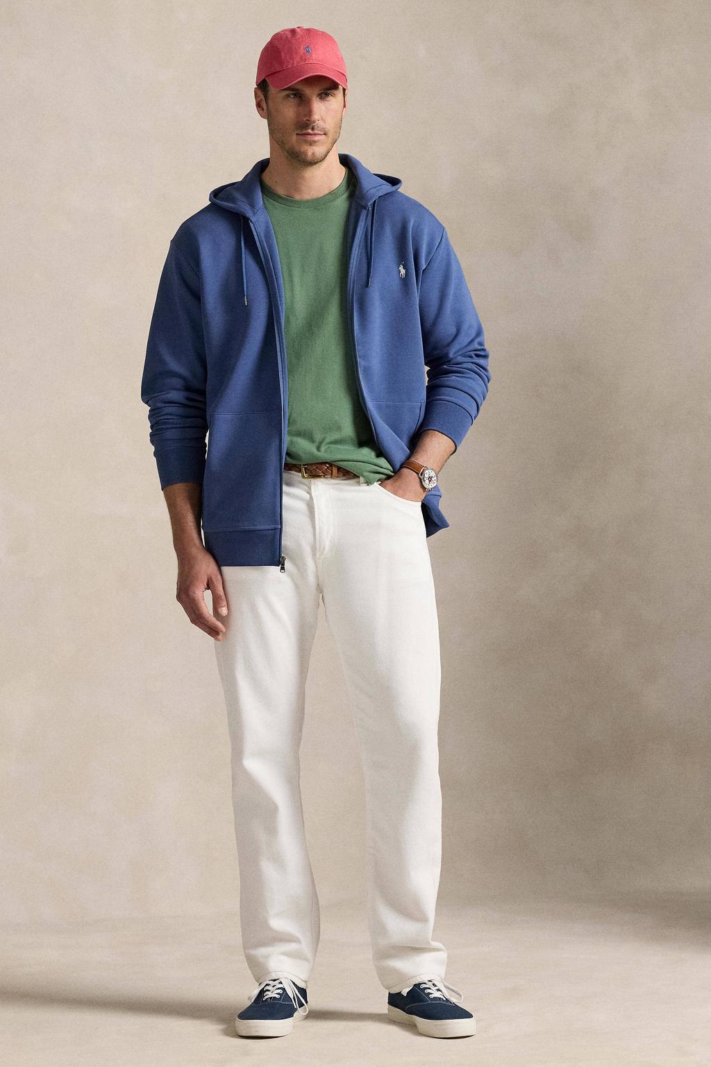 Blauwe heren Polo Ralph Lauren Big & Tall sweatvest met effen, lange mouwen en capuchon
