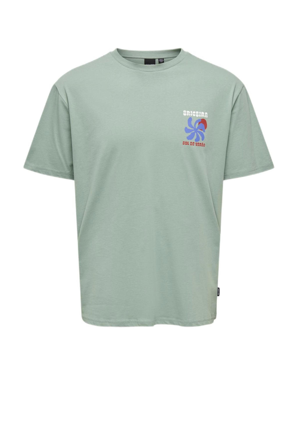 Lichtgroene jongens ONLY & SONS JUNIOR T-shirt van katoen met backprint, korte mouwen en ronde hals