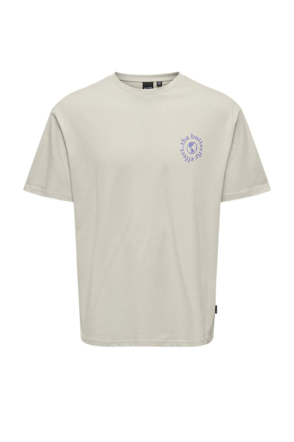 Ecru jongens ONLY & SONS JUNIOR T-shirt van katoen met backprint, korte mouwen en ronde hals