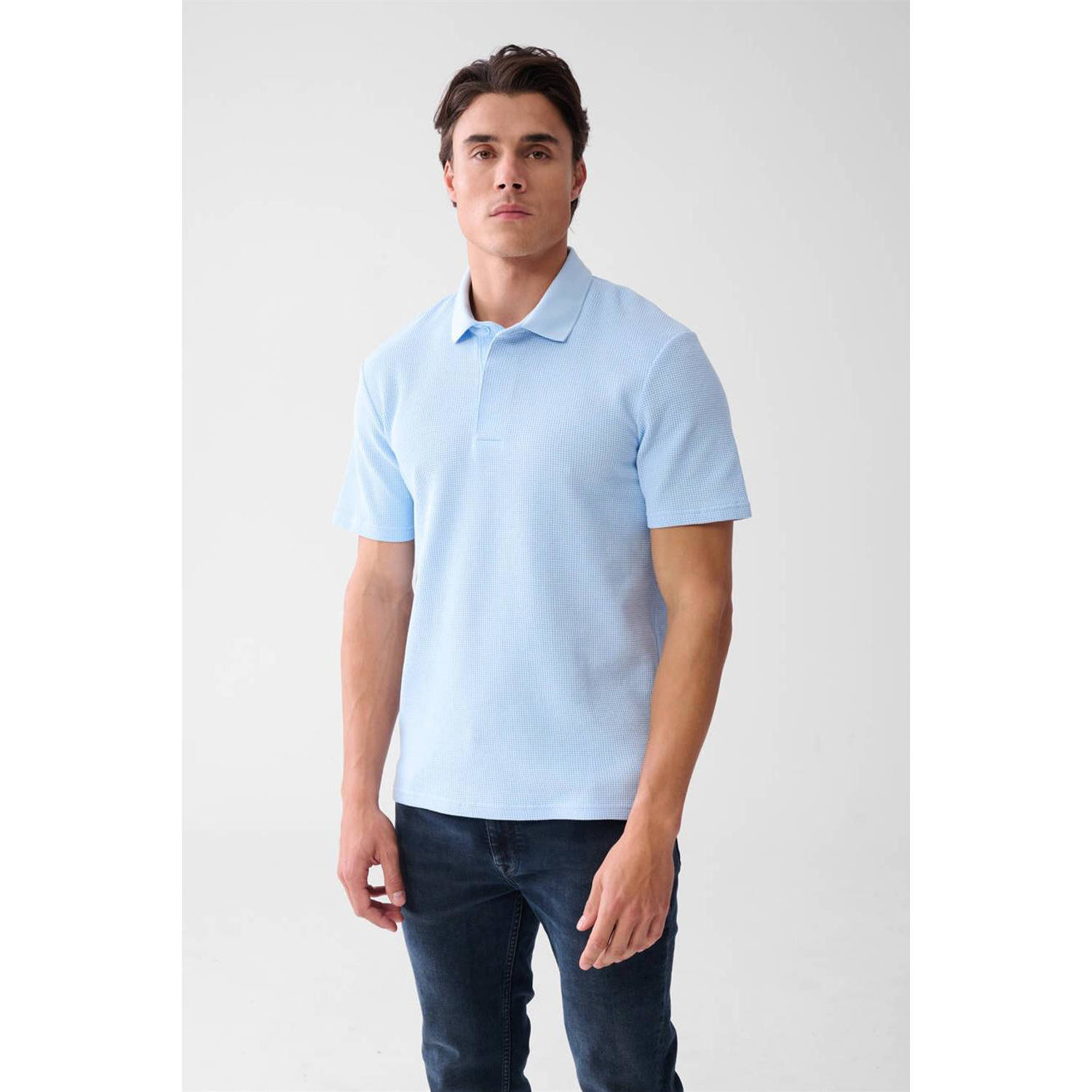 Shoeby regular polo met textuur blauw