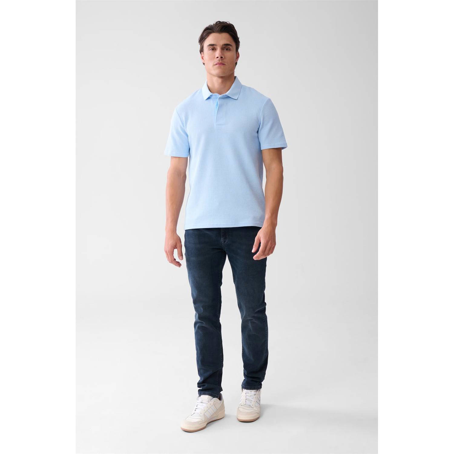 Shoeby regular polo met textuur blauw
