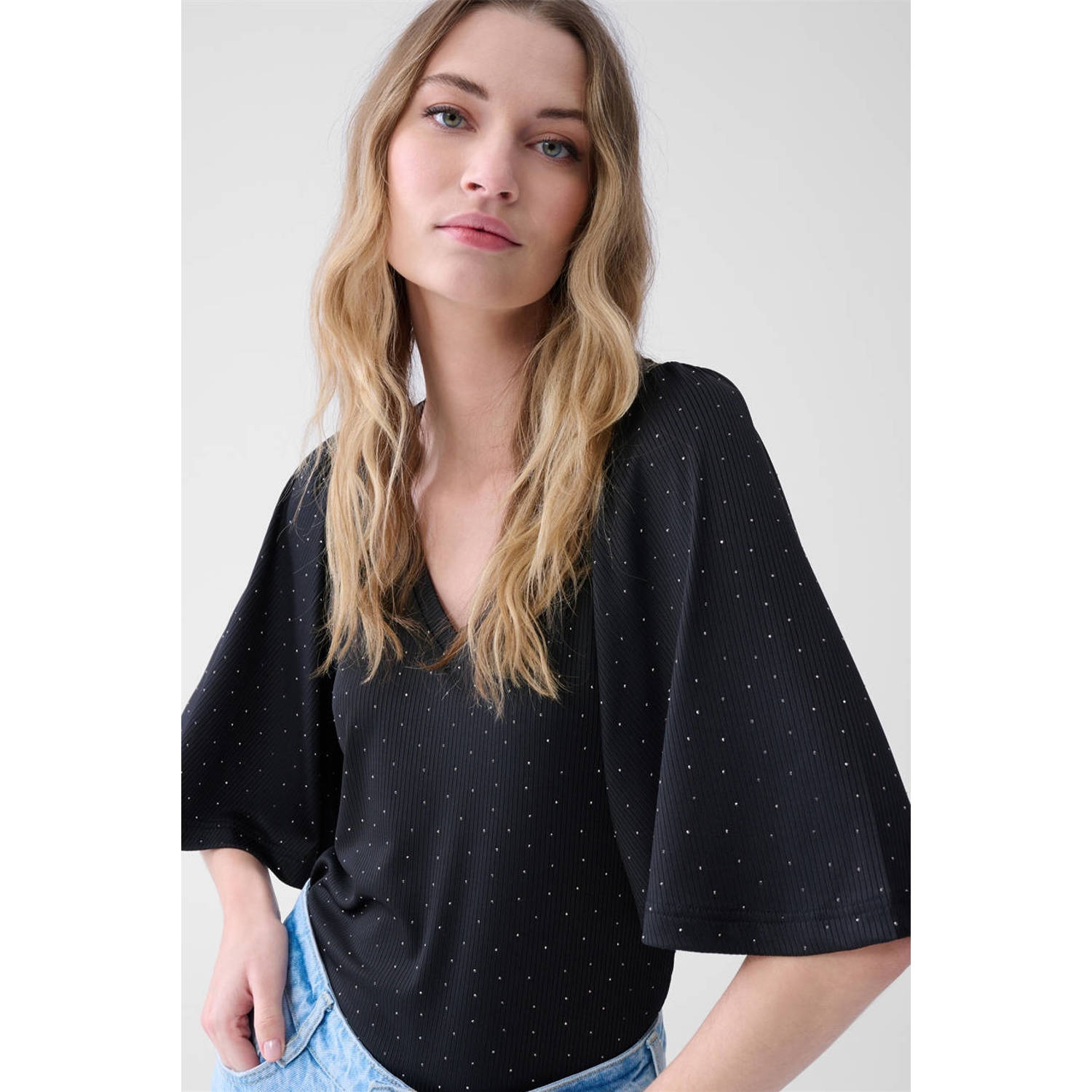 Shoeby glitter top zwart rib gebreid