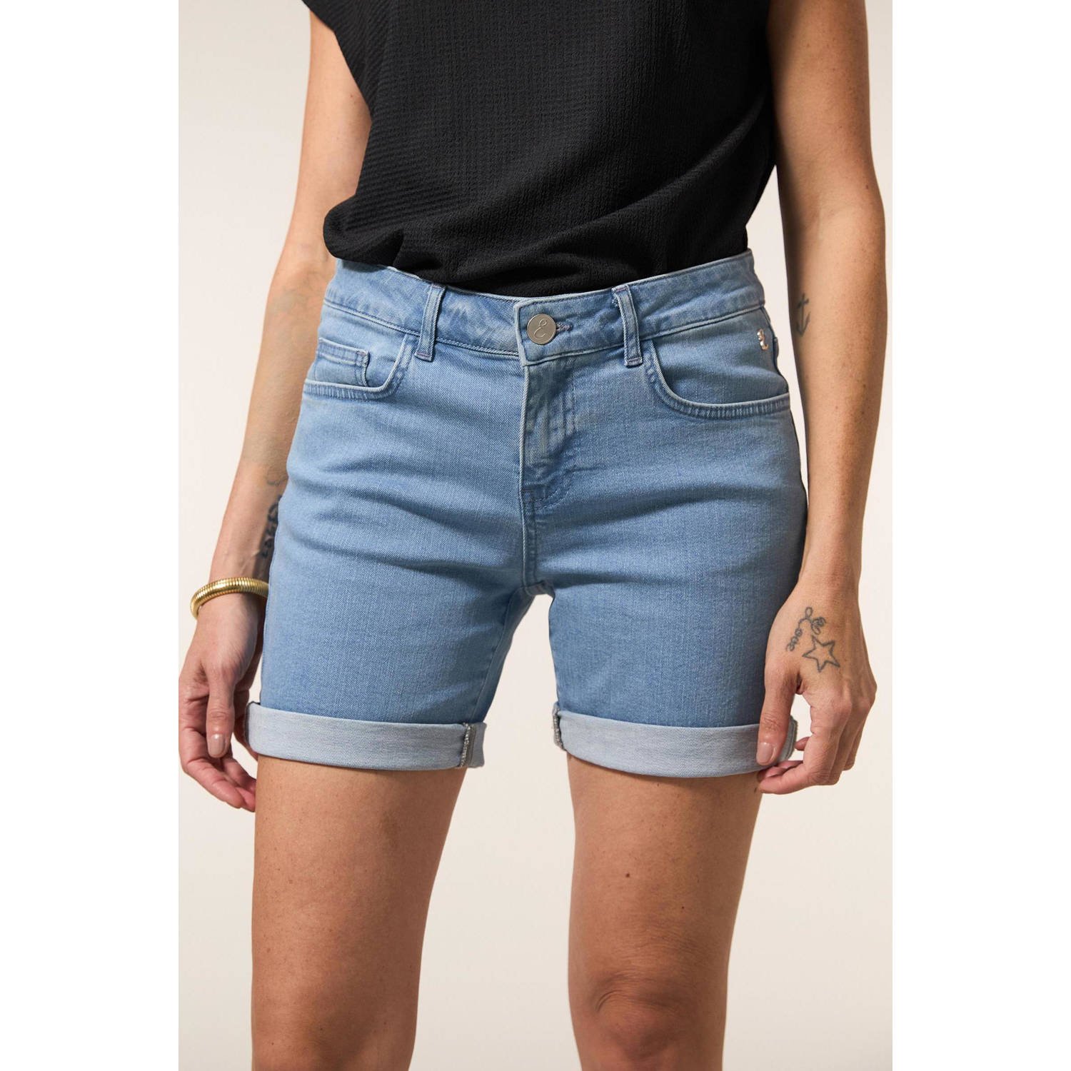 Miss Etam regular waist denim short light blue denim