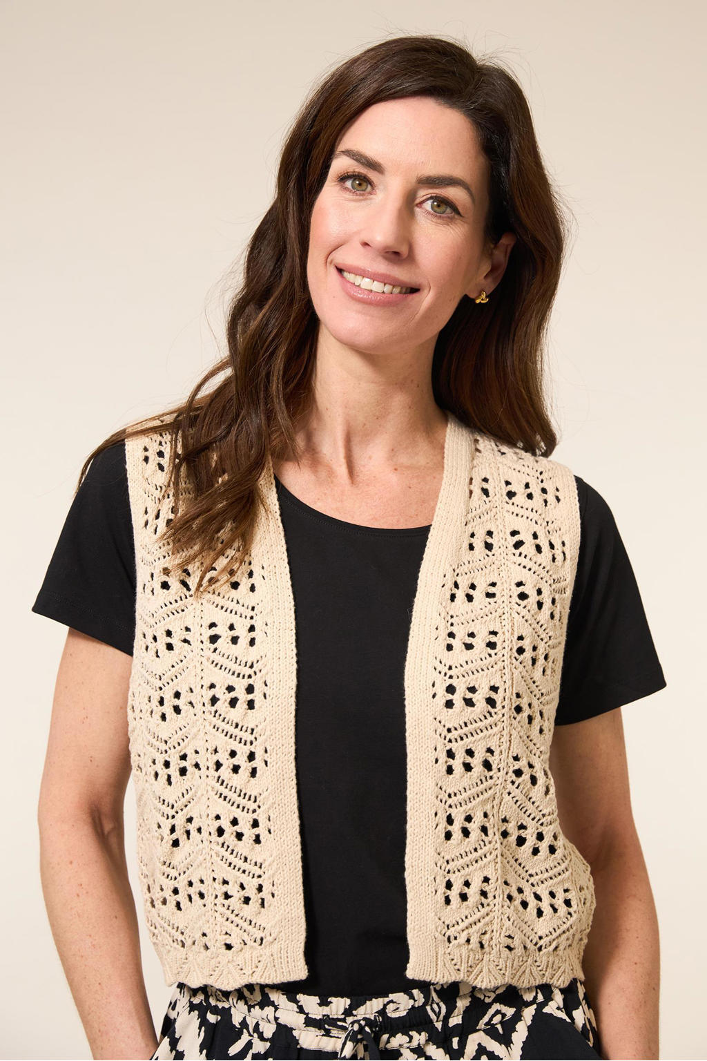 Miss Etam gilet zand crochet