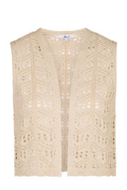 thumbnail: Zandkleurige dames Miss Etam gilet crochet van katoen met effen en openvallende hals