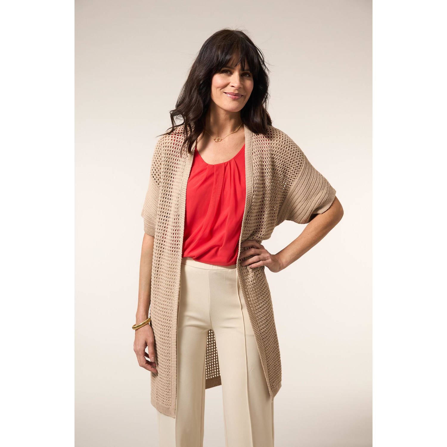 Miss Etam gebreid vest zand